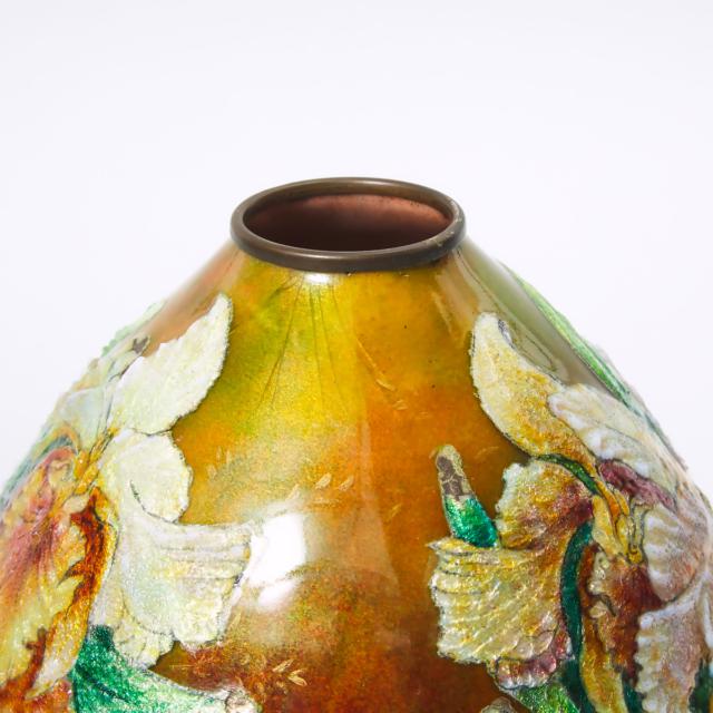 Limoges Enamel 'Orchid' Vase, Camille Fauré (French, 1874-1956)