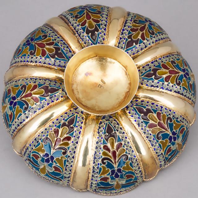 Russian Silver-Gilt and Plique à Jour Enamel Lobed Bowl, Ivan Khlebnikov, Moscow, c.1896-1908