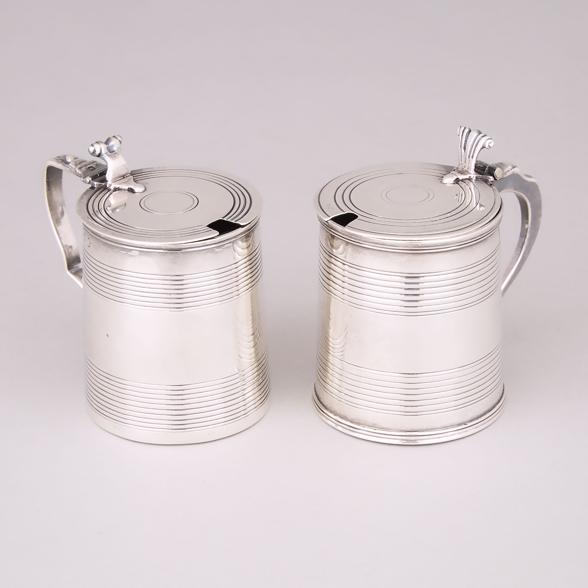 Two Georgian Silver Drum Mustard Pots, Stephen Adams and another maker, London, 1805 and c.1835