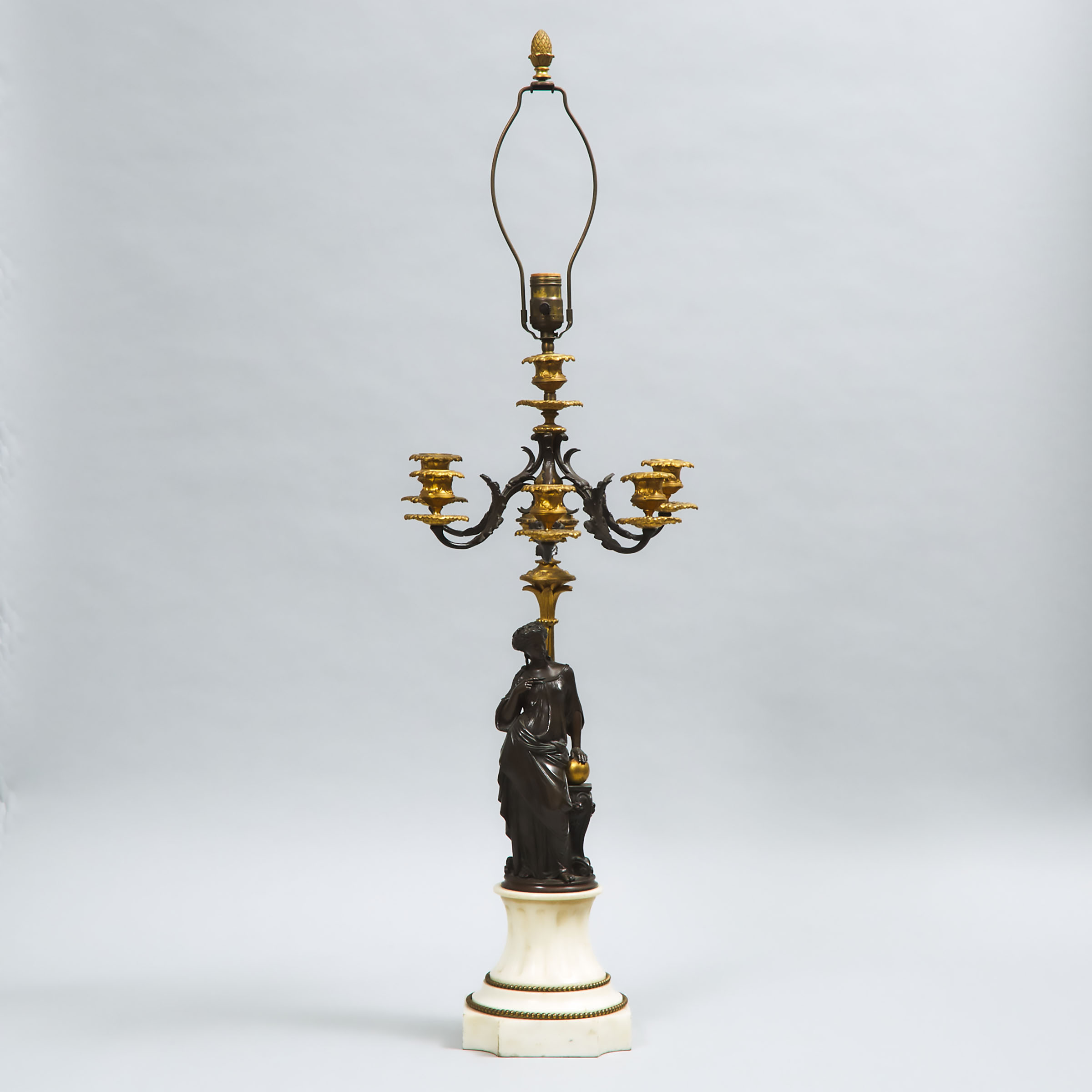 French Neoclassical Gilt and Patinated Bronze Figural Table Lamp, early 20th century