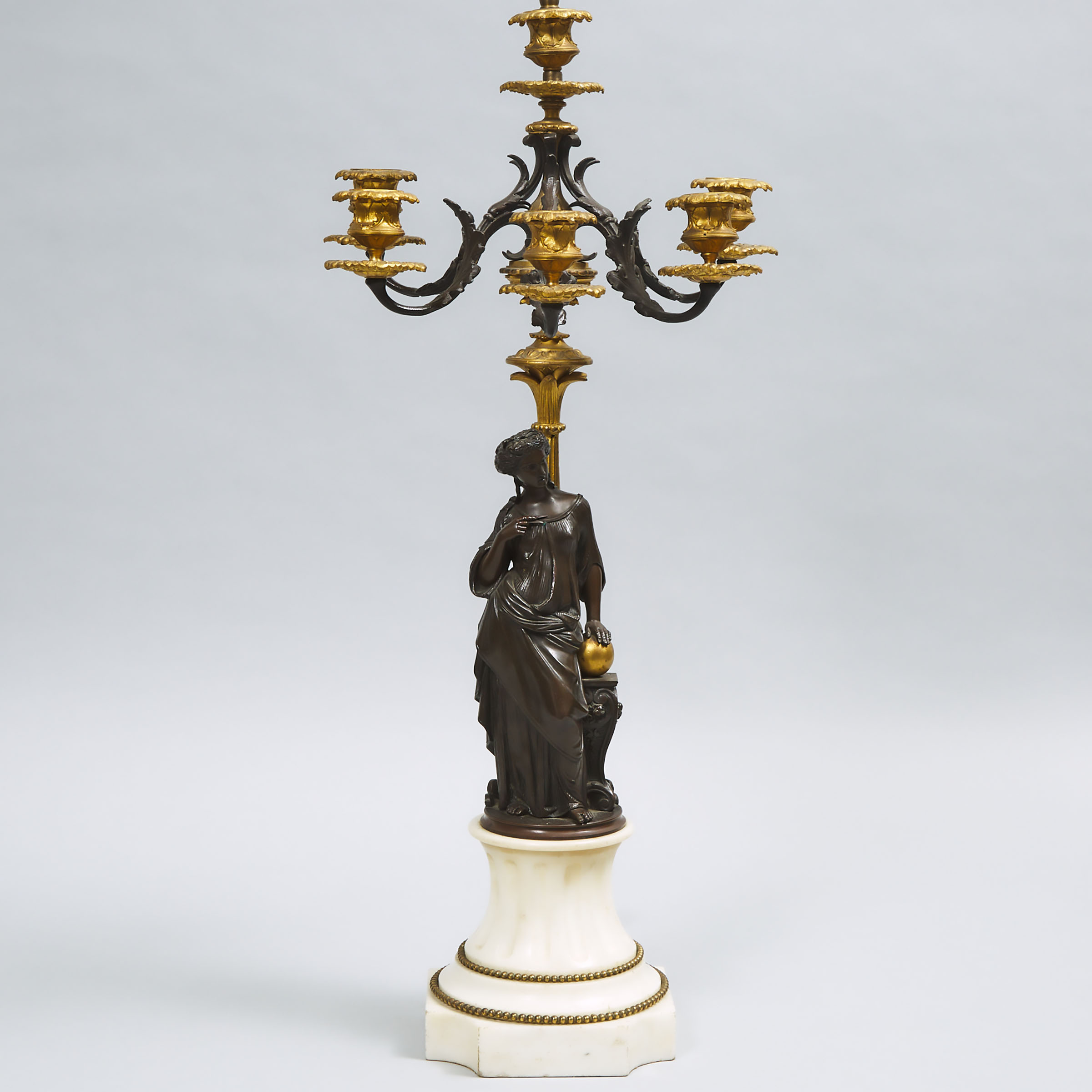 French Neoclassical Gilt and Patinated Bronze Figural Table Lamp, early 20th century