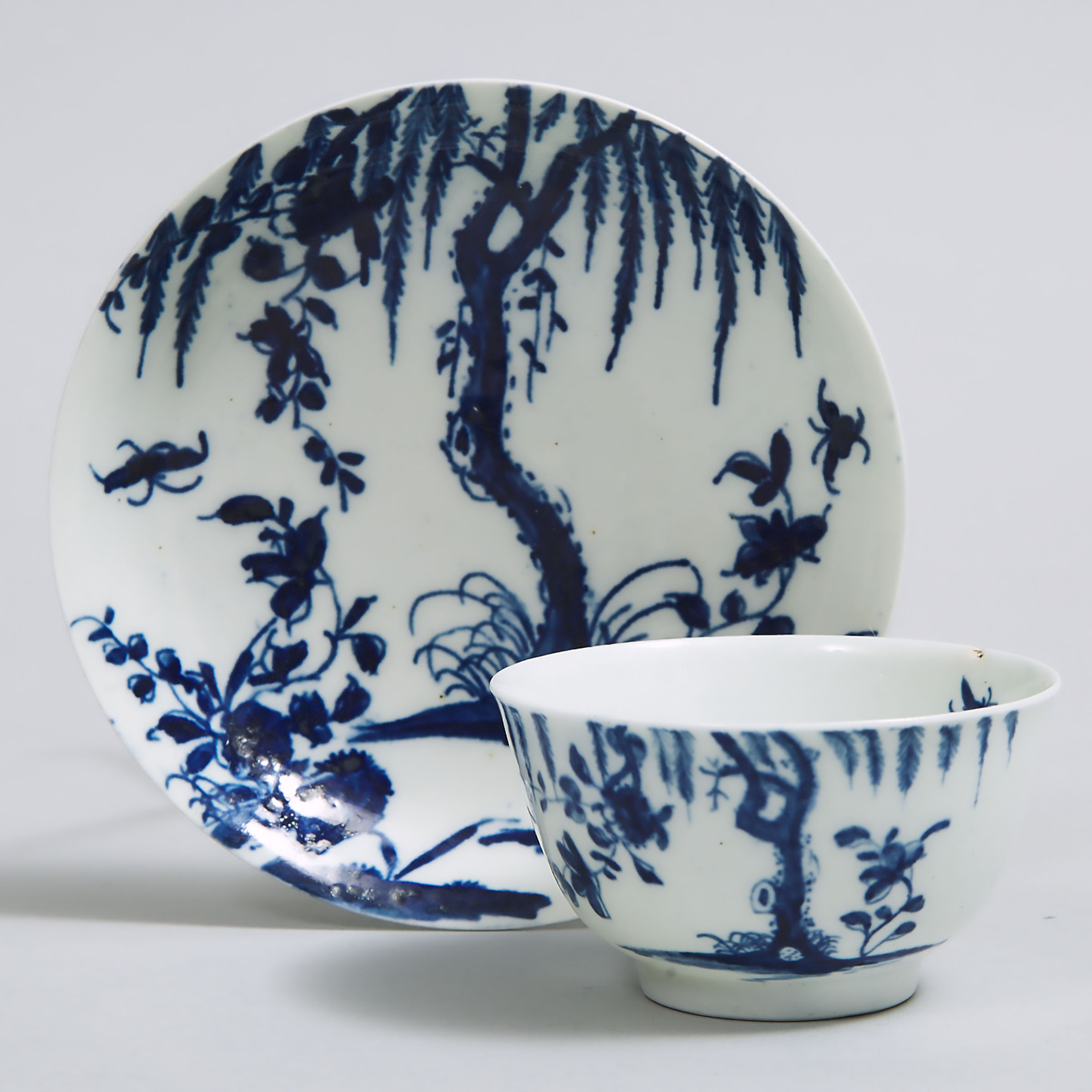 Worcester 'Weeping Willow' Tea Bowl and Saucer, c.1755