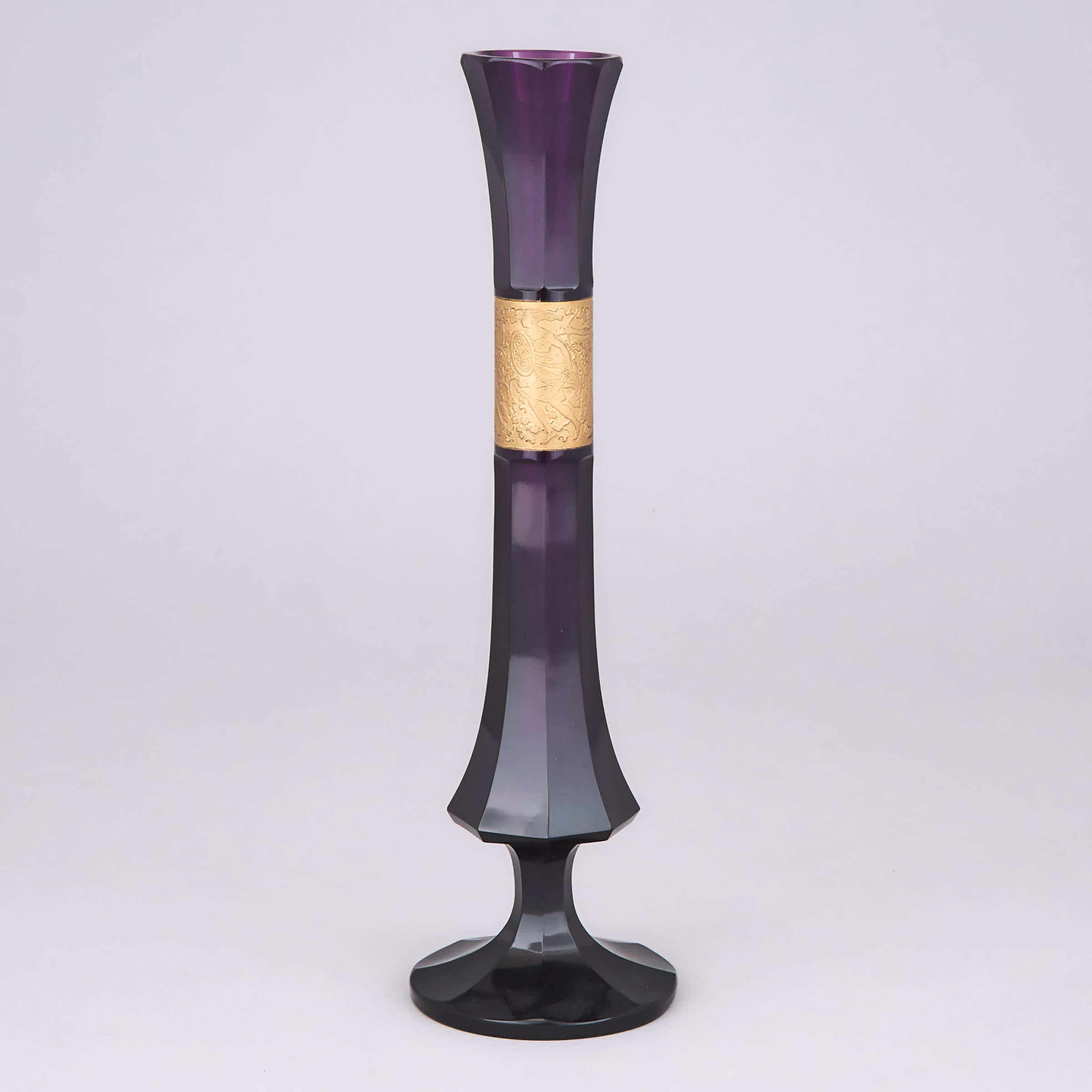 Moser Etched and Gilt Cut Amethyst Glass Vase, early 20th century