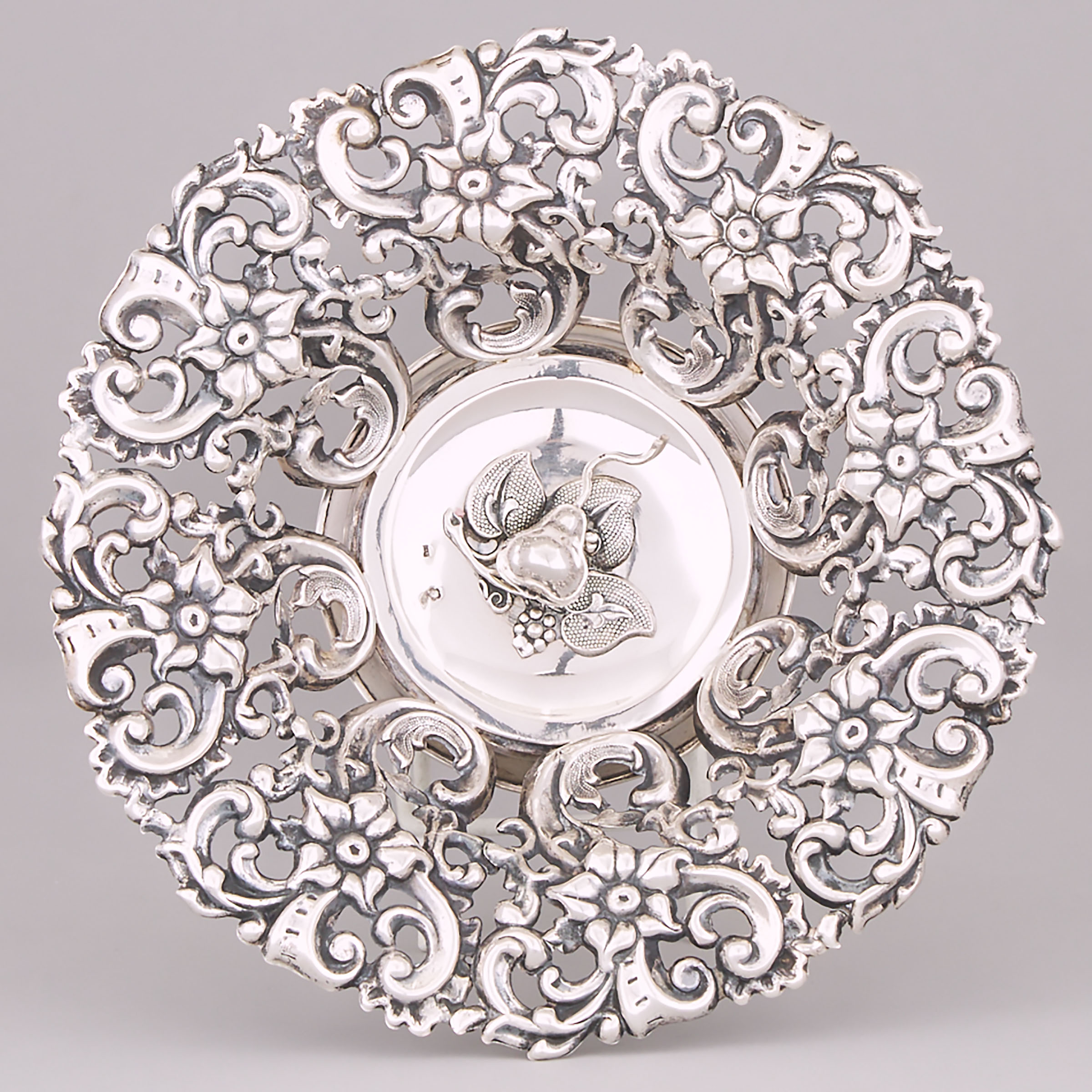 Austro-Hungarian Silver Pierced and Repoussé Circular Dish, Vienna, late 19th century