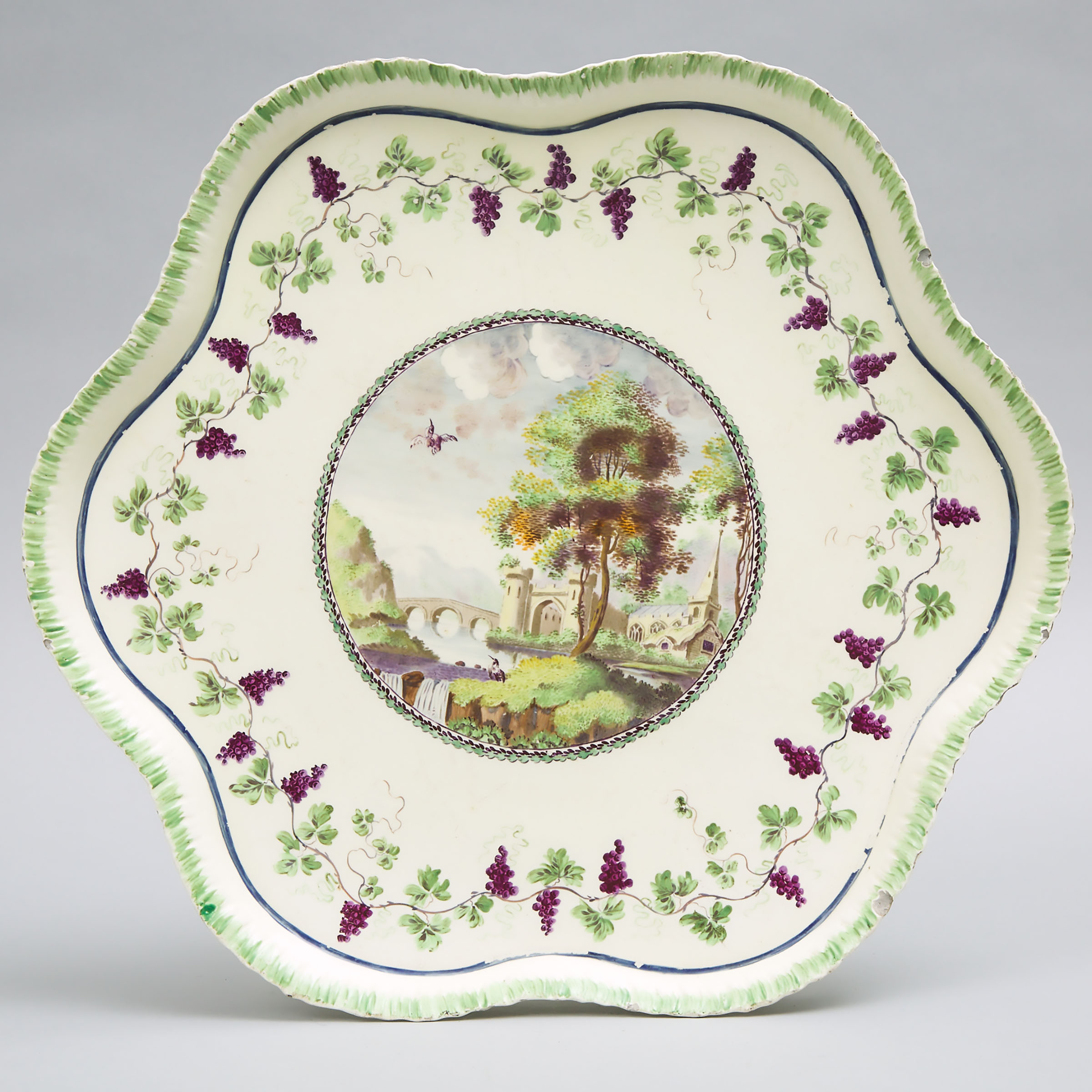 English Painted Creamware Hexafoil Tray, early 19th century