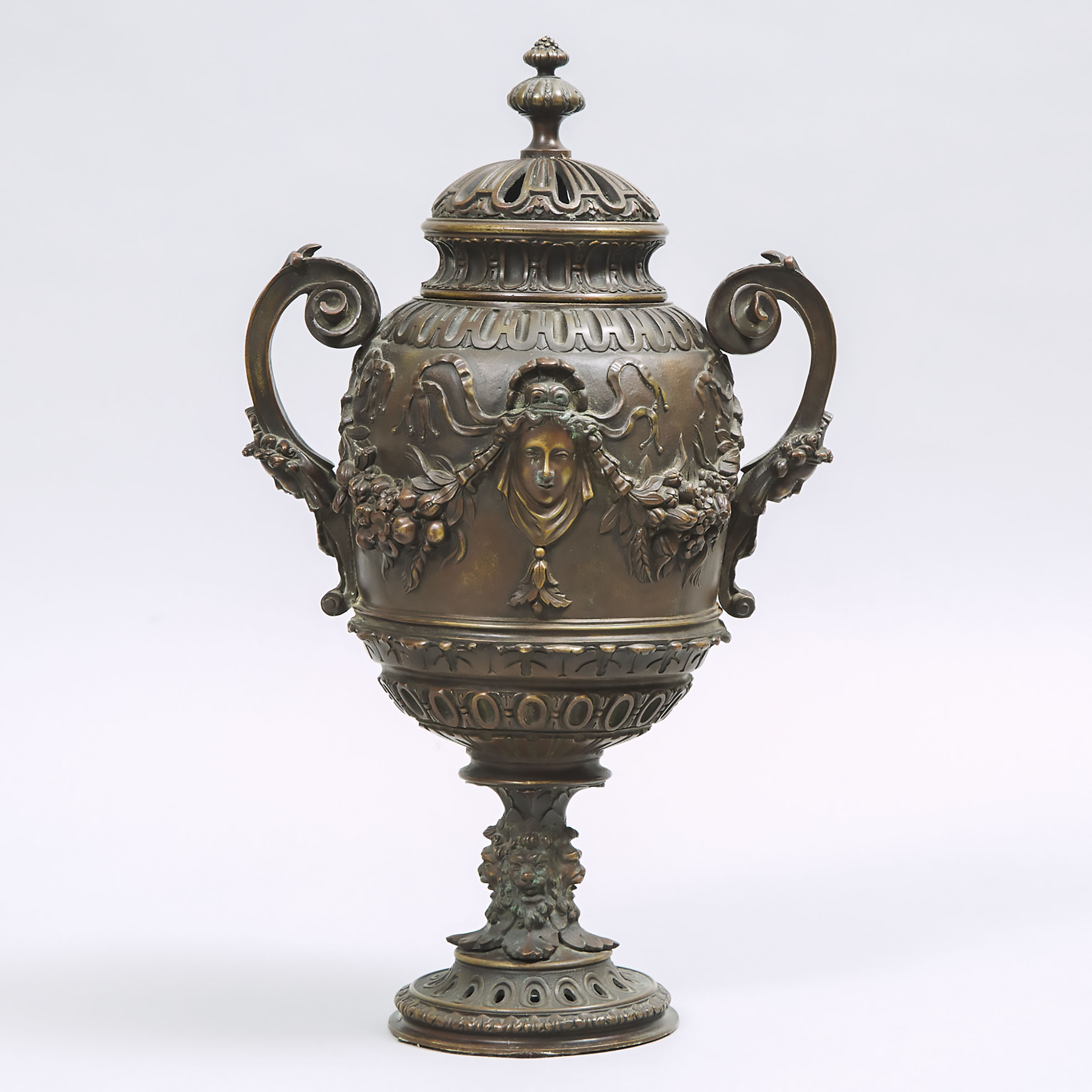 Large French Neoclassical Bronze Pot Pourri Urn, late 19th century