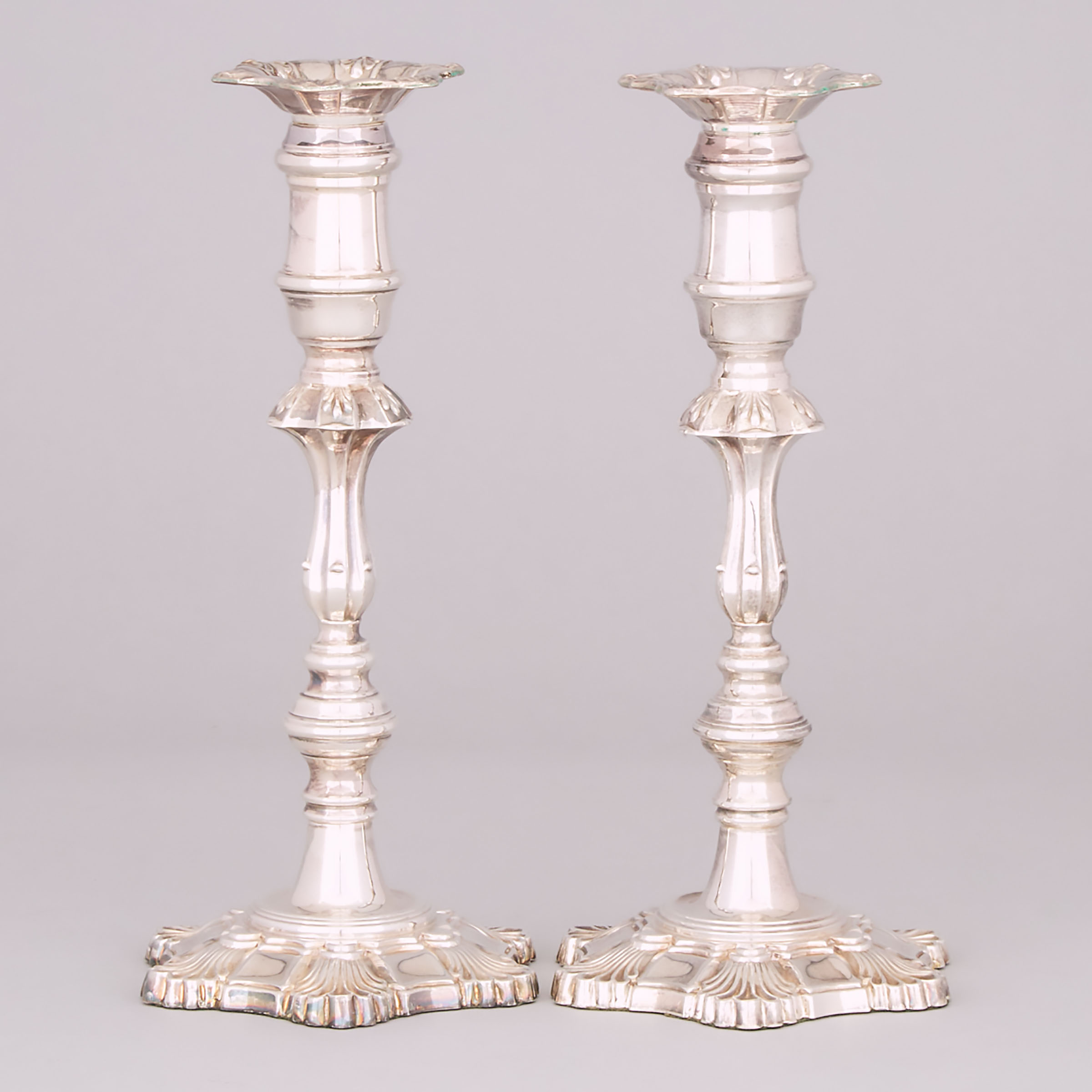 Pair of English Silver Table Candlesticks, London, 1990