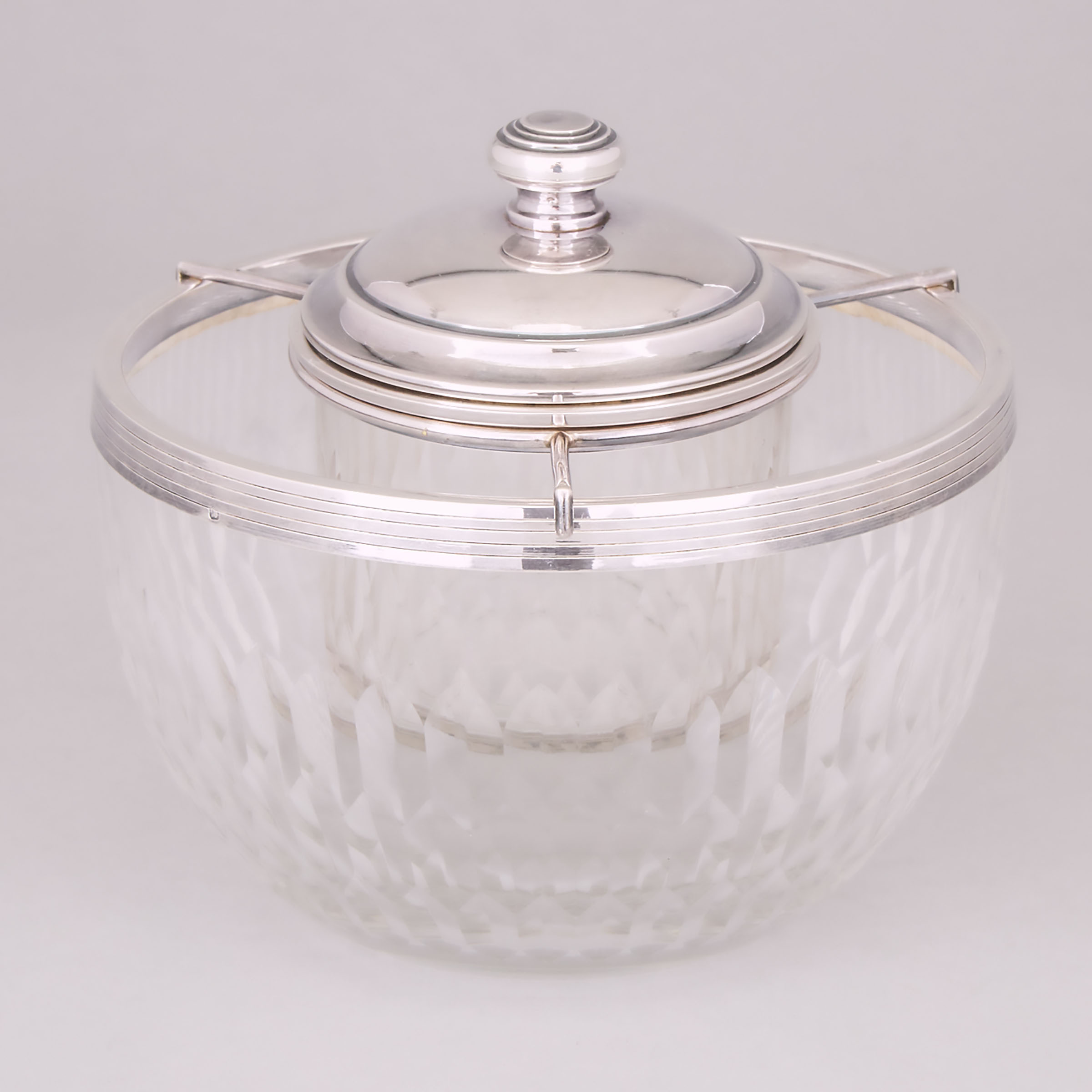 French Silver Mounted Cut Glass Caviar Dish, 20th century