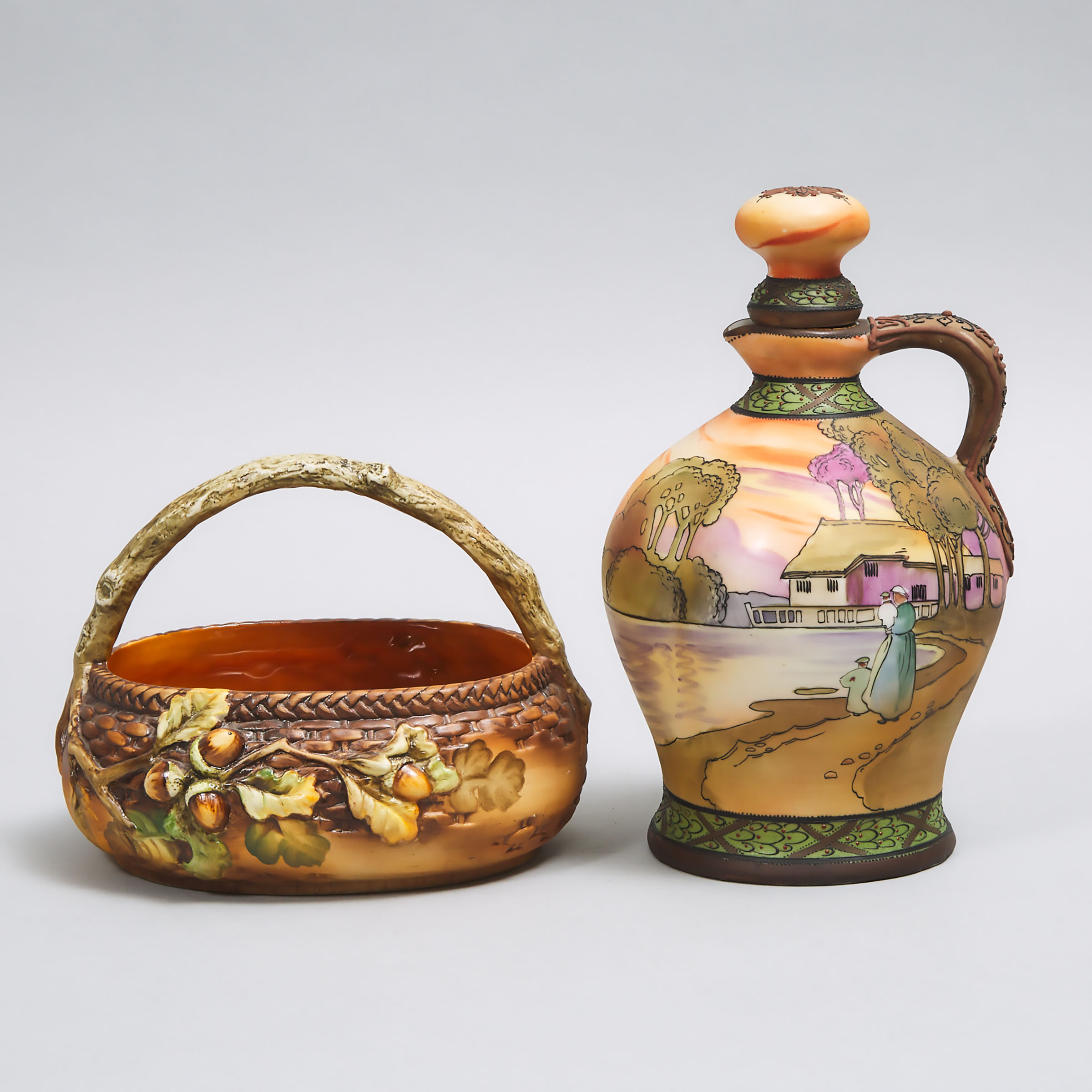 Nippon Ewer with Stopper and Basket, early 20th century