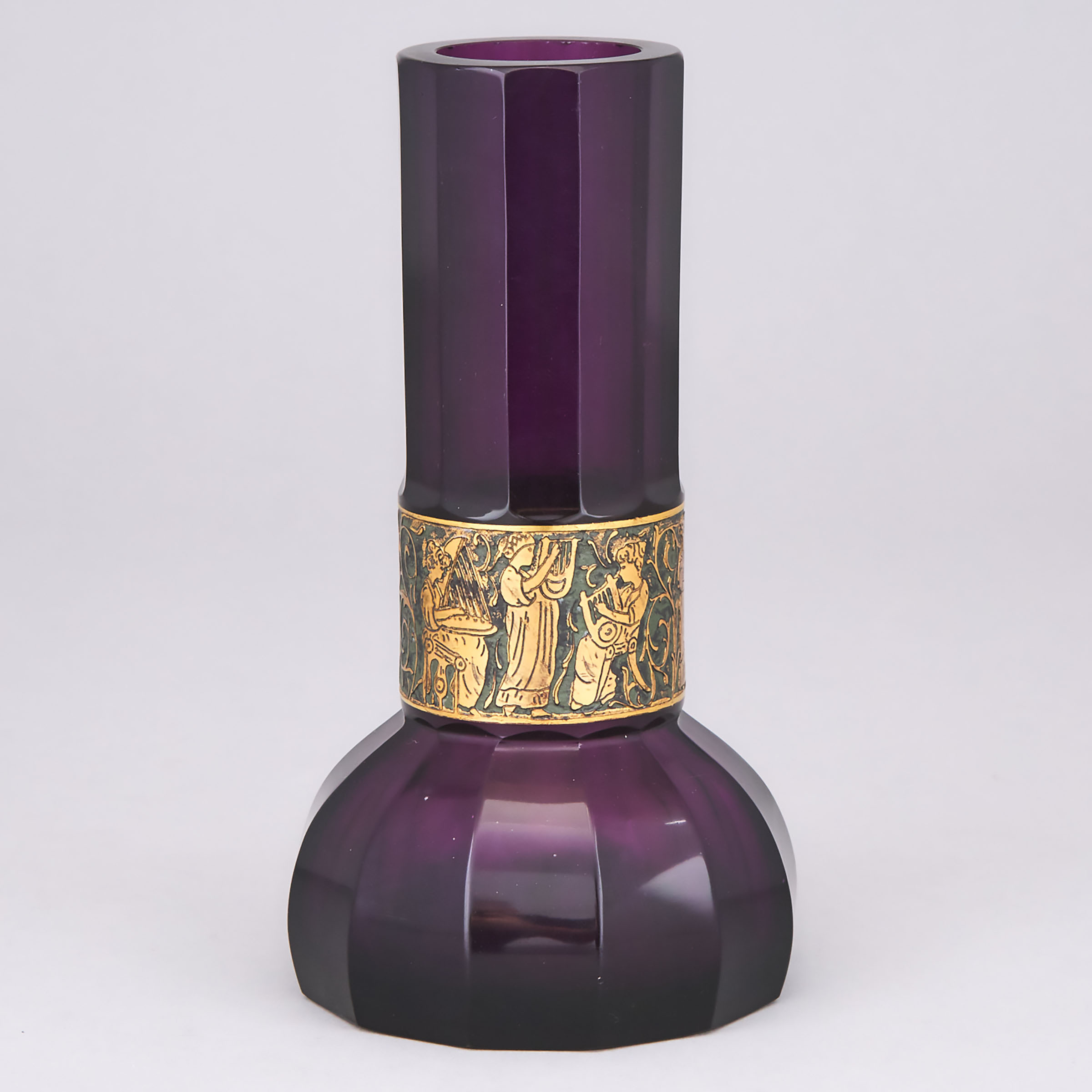 Moser Etched and Gilt Cut Amethyst Glass Vase, early 20th century