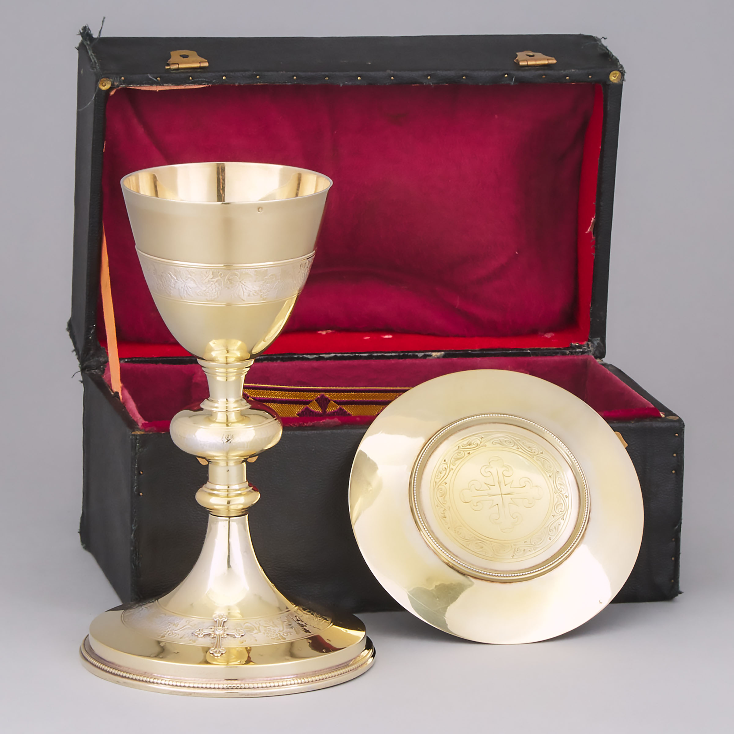 French Silver-Gilt and Plated Chalice and Paten, late 19th/early 20th century