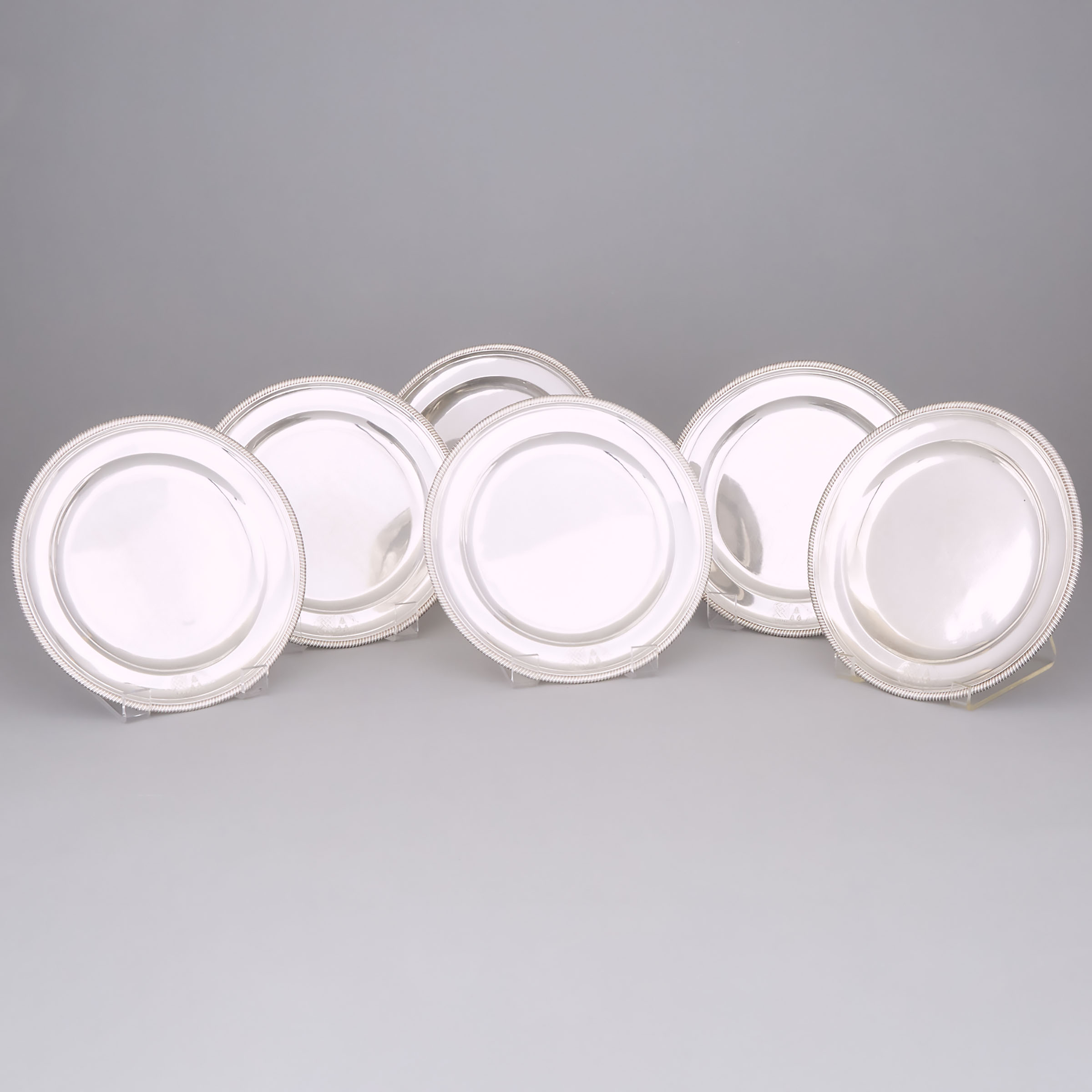 Set of Six George III Silver Dinner Plates, Timothy Renou, London, 1802