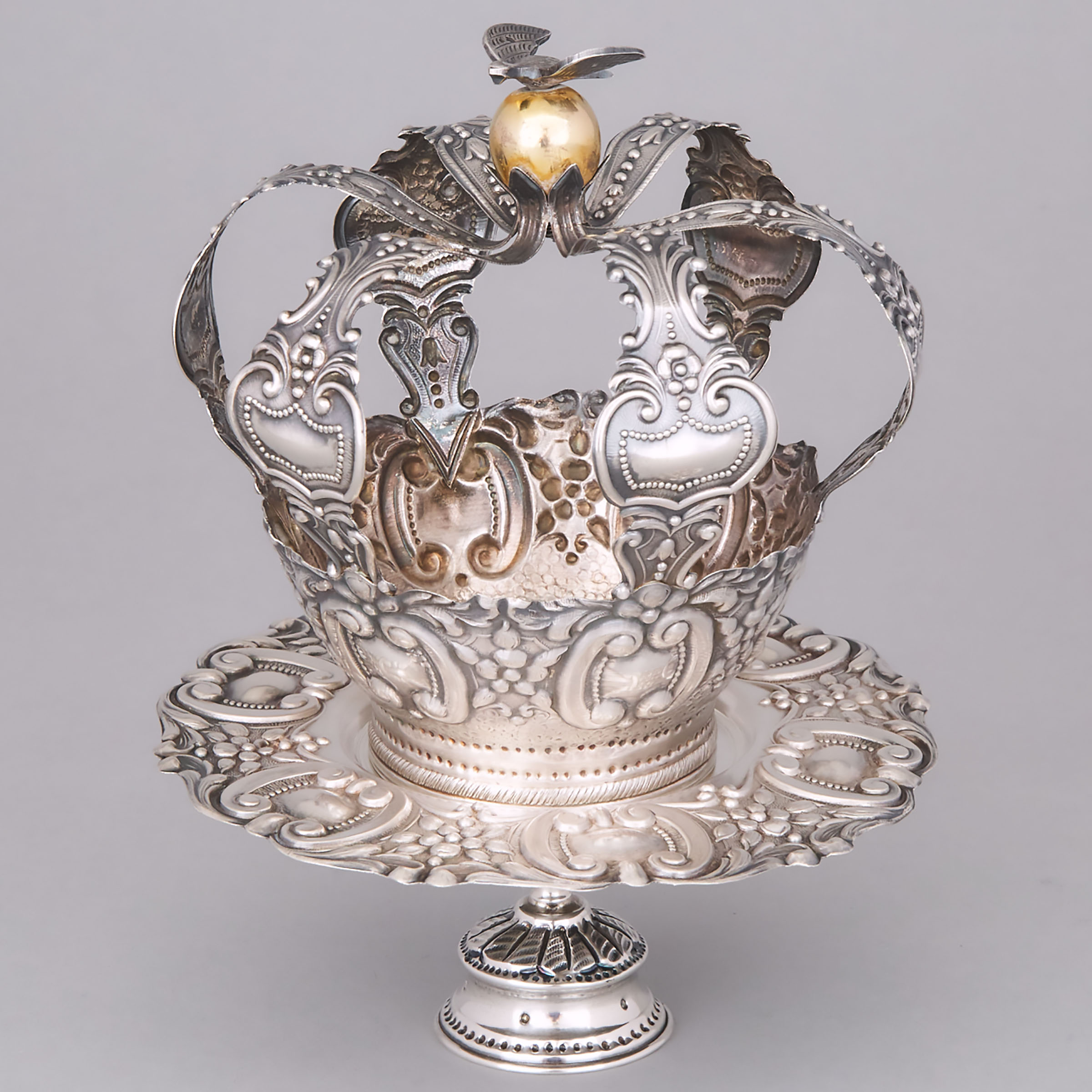 Portuguese SIlver Holy Spirit Crown and Stand, 20th century