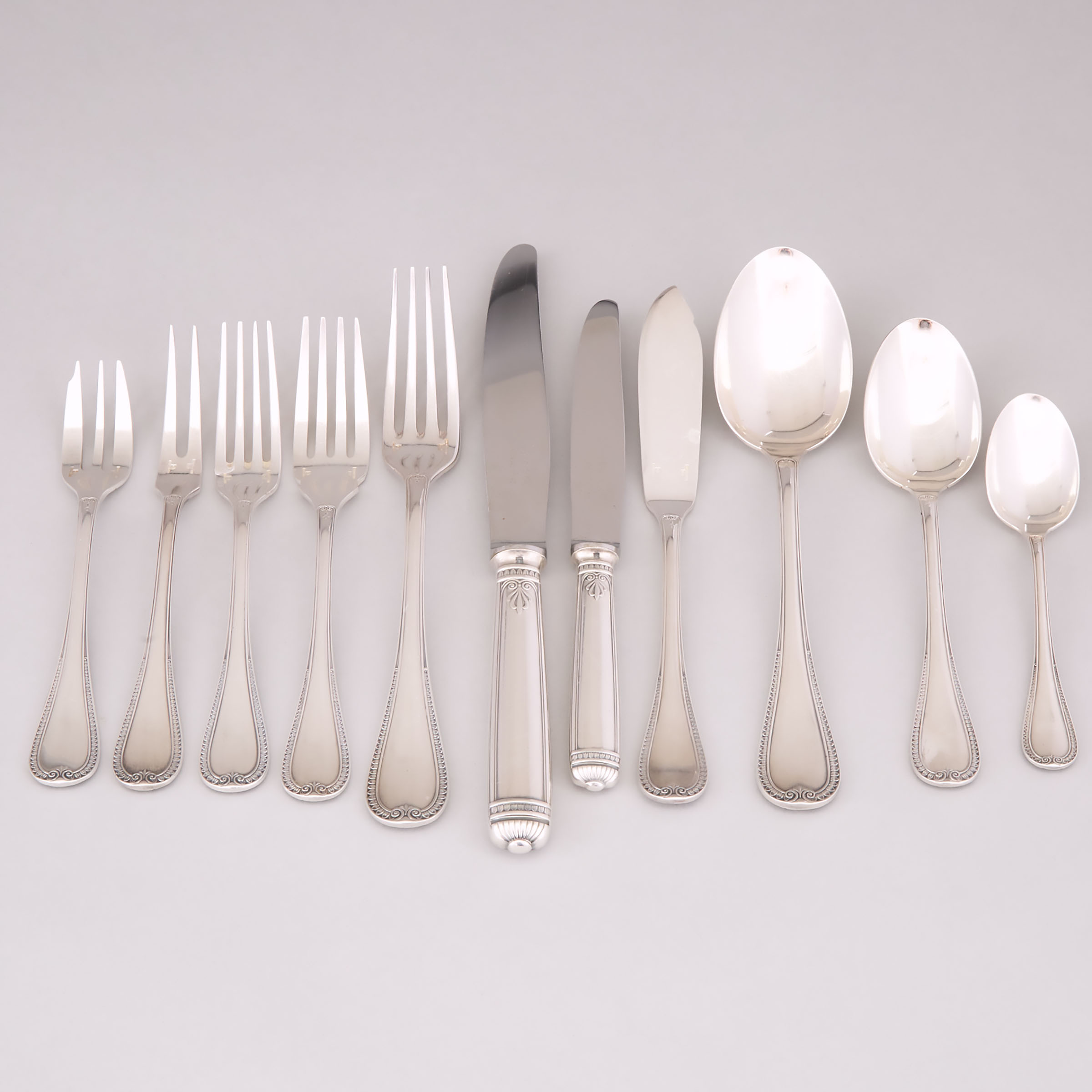 French Silver Plated ‘Malmaison’ Pattern Flatware Service, Christofle, 20th century