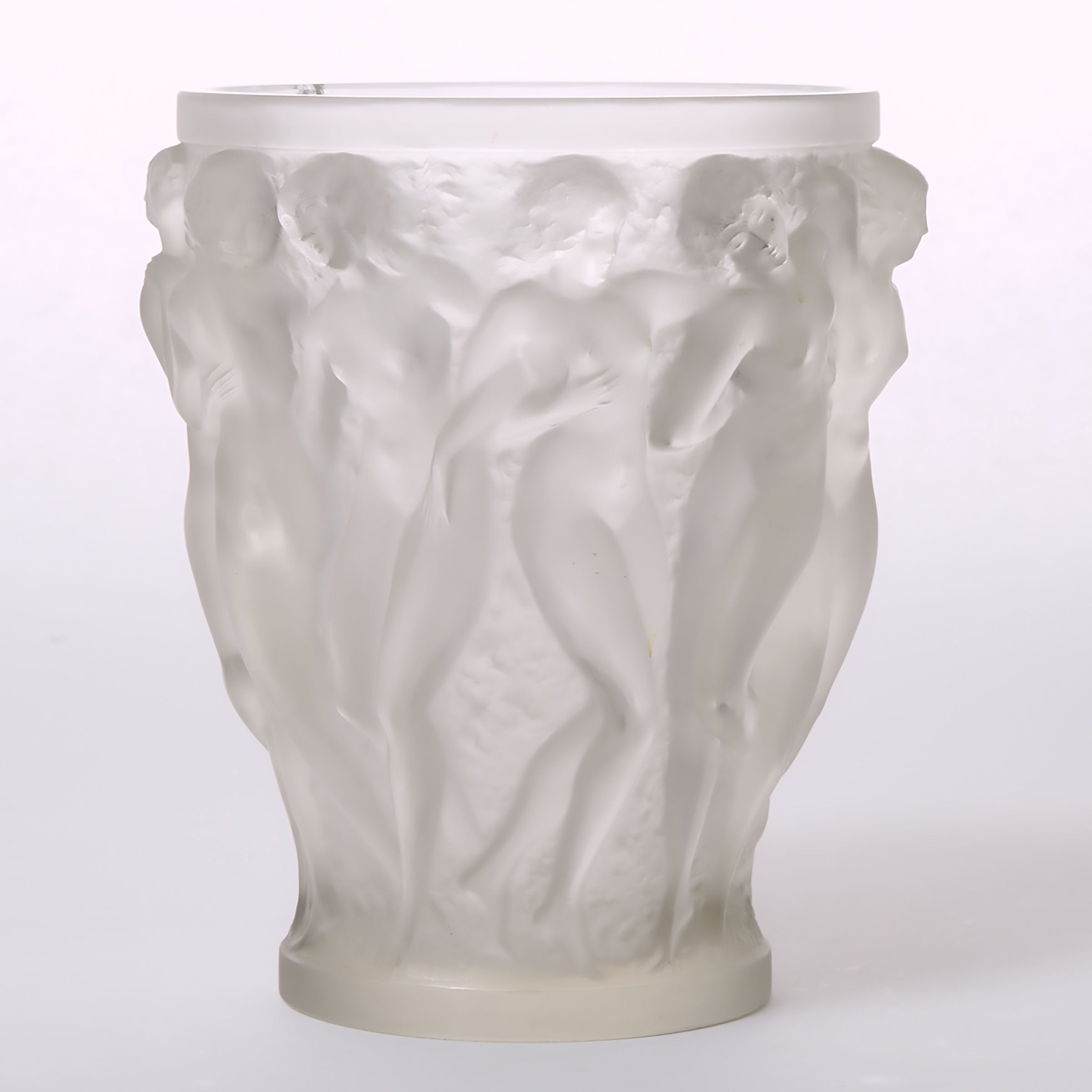 ‘Bacchantes’, Lalique Moulded and Frosted Glass Vase, post-1945