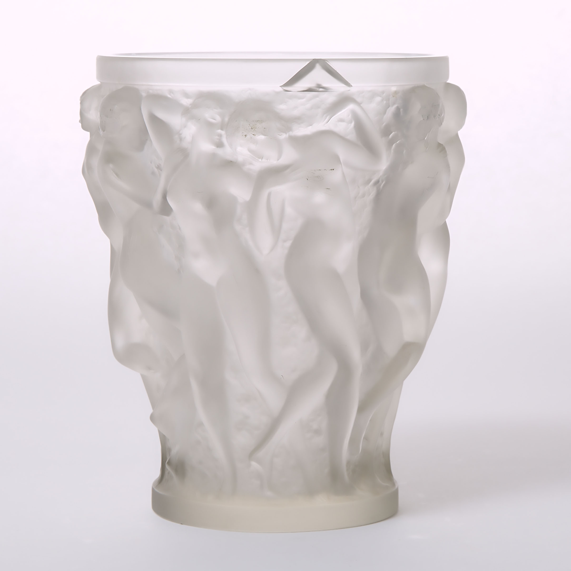 ‘Bacchantes’, Lalique Moulded and Frosted Glass Vase, post-1945