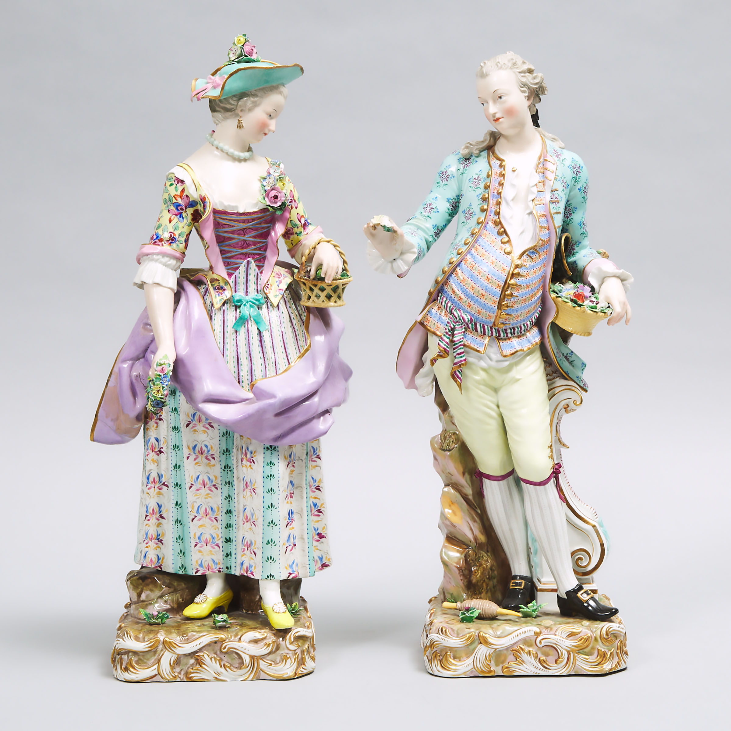 Pair of Meissen Large Figures of a Lady and Gentleman, late 19th century