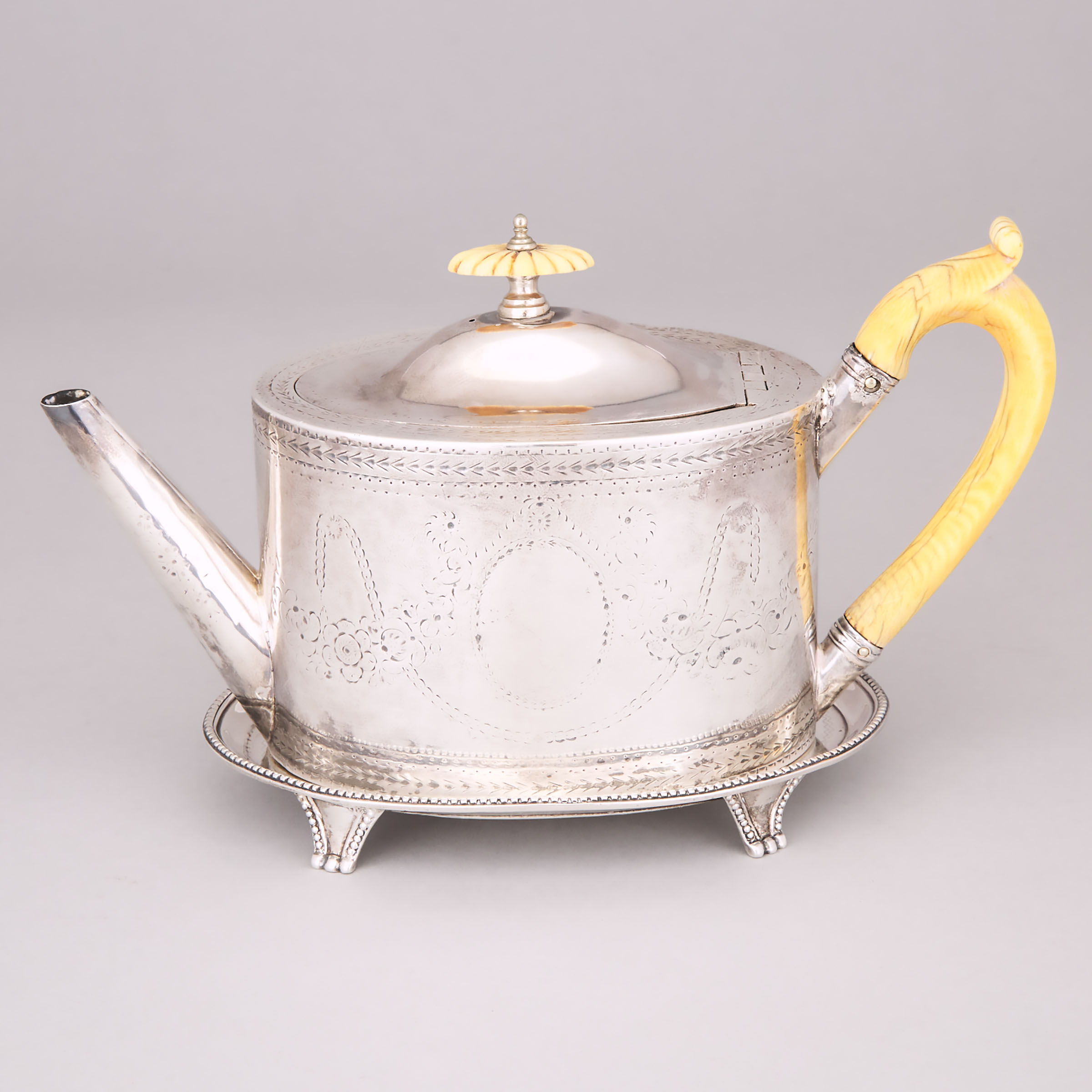 George III Silver Teapot and a Stand, Benjamin Montigue and James Young, London, 1783 and 1784