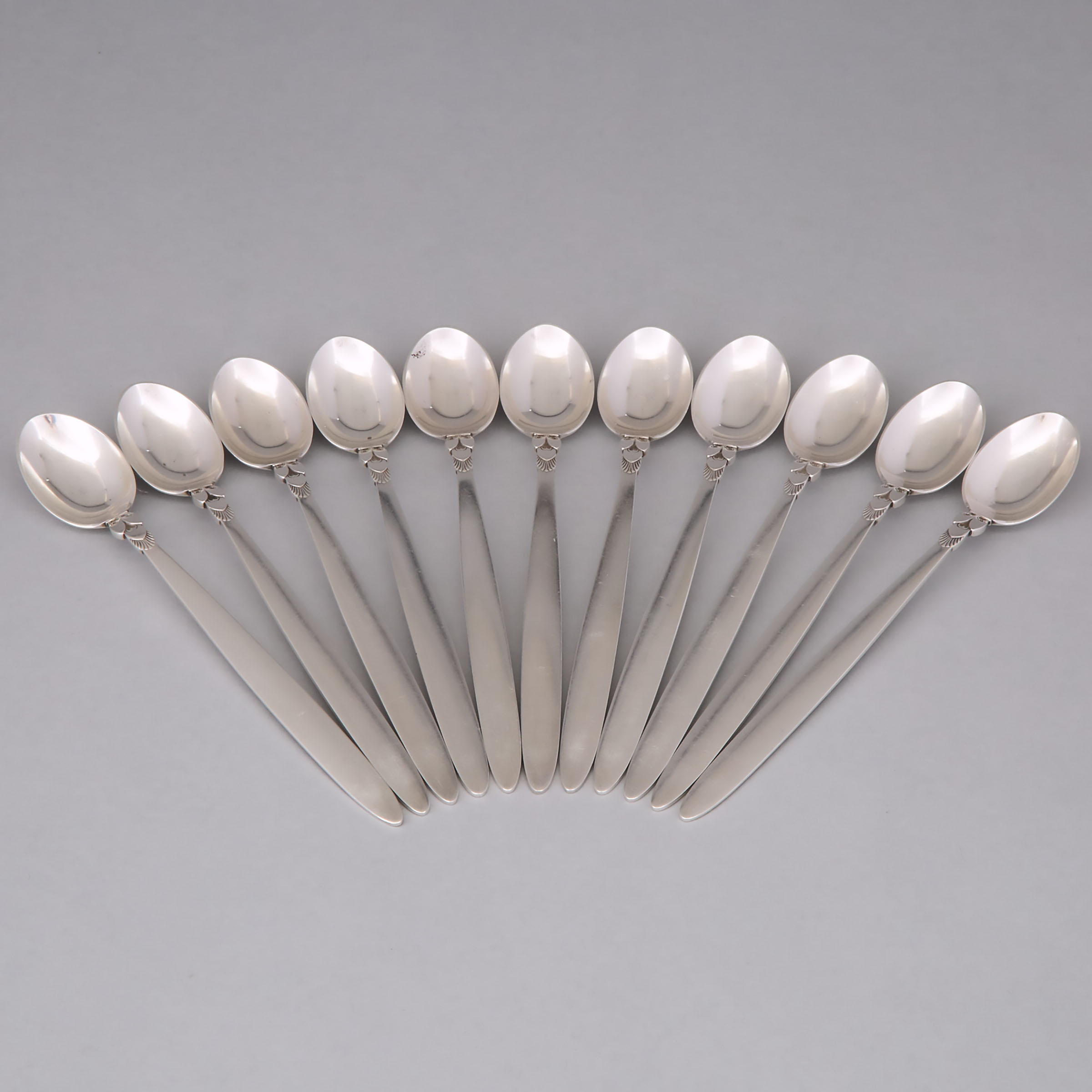 Eleven Danish Silver 'Cactus' Pattern Parfait Spoons, Gundorph Albertus for Georg Jensen, Copenhagen, c.1930