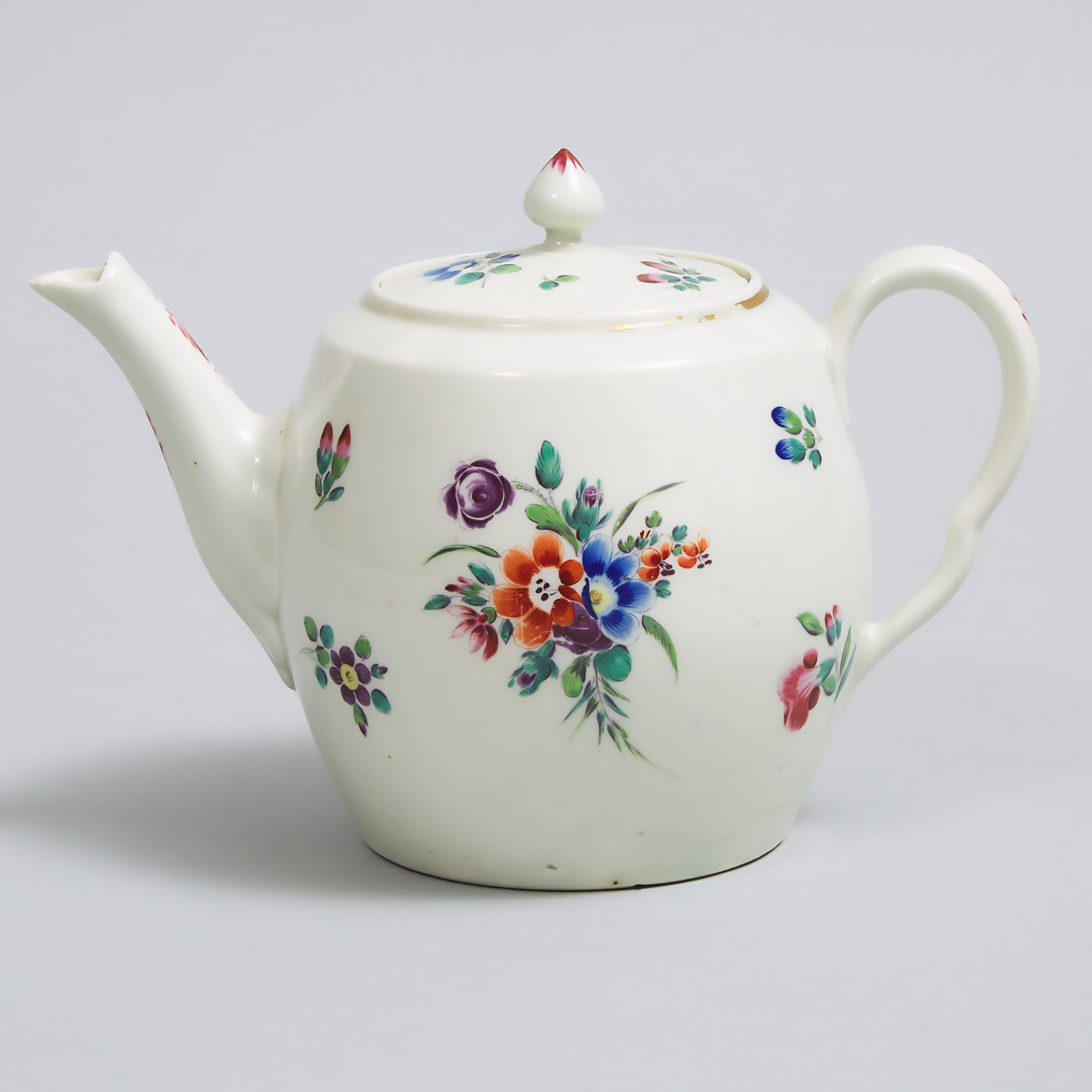 Worcester Polychrome Floral Decorated Teapot and Cover, c.1780