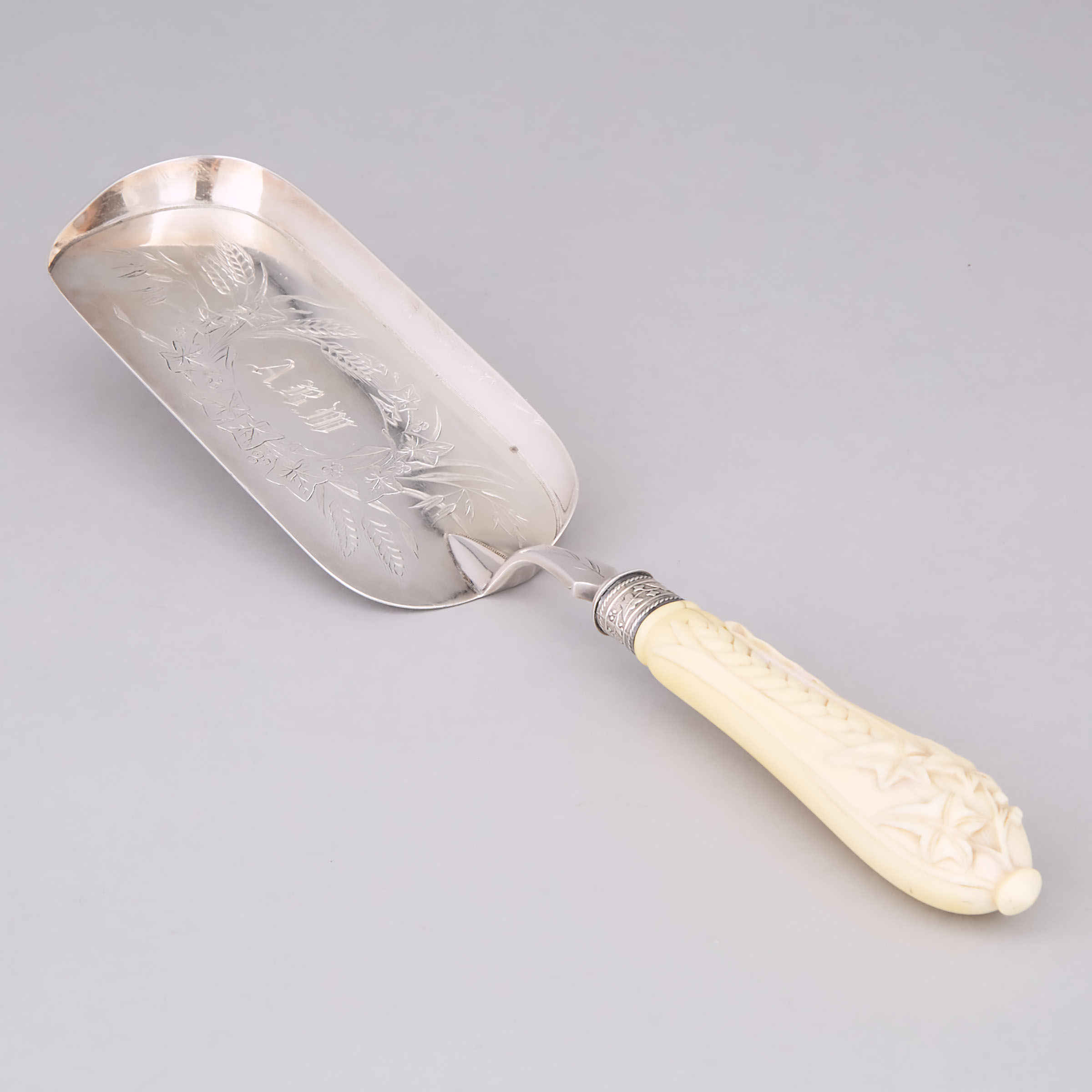 Victorian Silver and Carved Ivory Crumb Scoop, William Hutton & Sons, London, 1883