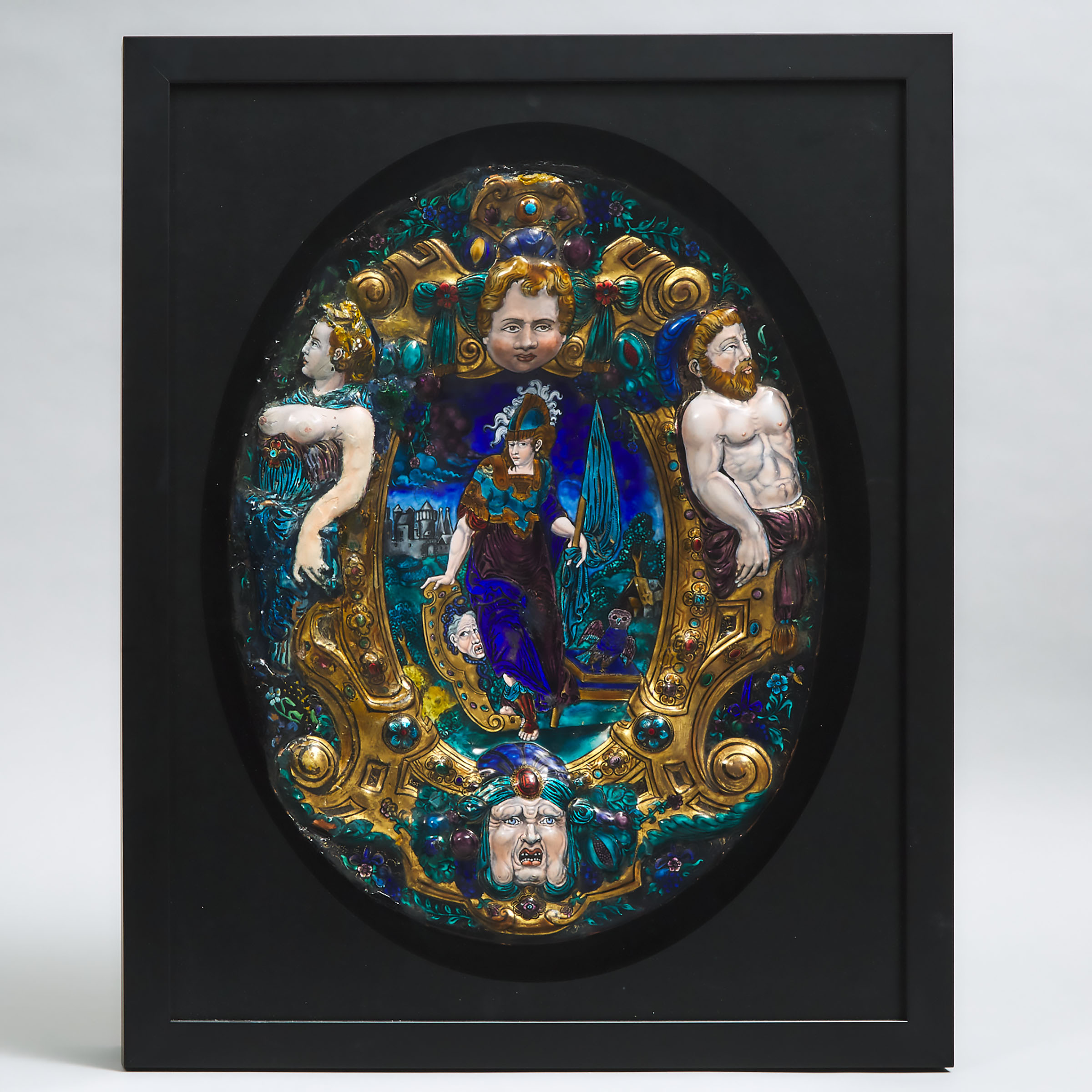 16th century Style Limoges Enamel Charger, 19th century