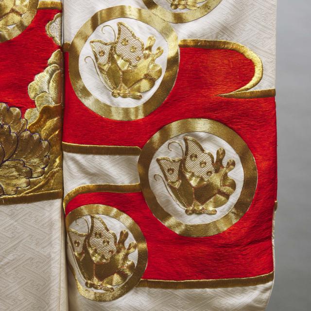 A Gold and Silver Embroidered White Silk Wedding Kimono, Late Meiji-Showa Period, 20th Century