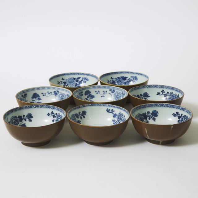 A Set of Eight 'Batavian' Floral Small Bowls from the Nanking Cargo, Qianlong Period, Circa 1750