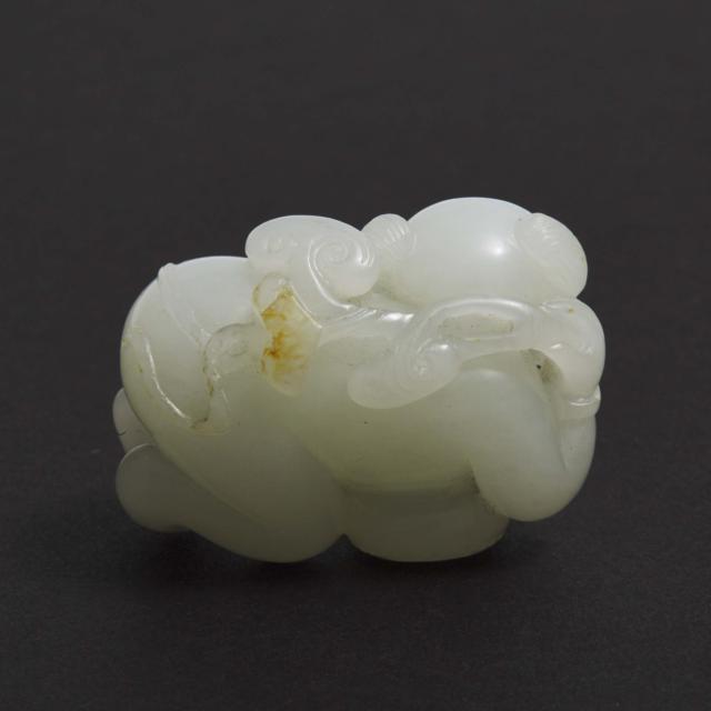 A Fine White Jade 'Boy and Lingzhi' Carving, Qing Dynasty