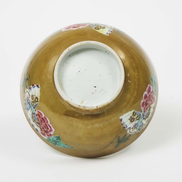A Chinese Export Famille Rose and Cafe-au-Lait Floral Bowl, 18th Century