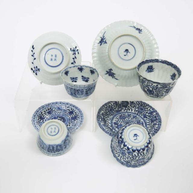Two Pairs of Blue and White Cups and Saucers, Kangxi Period, 17th/18th Century