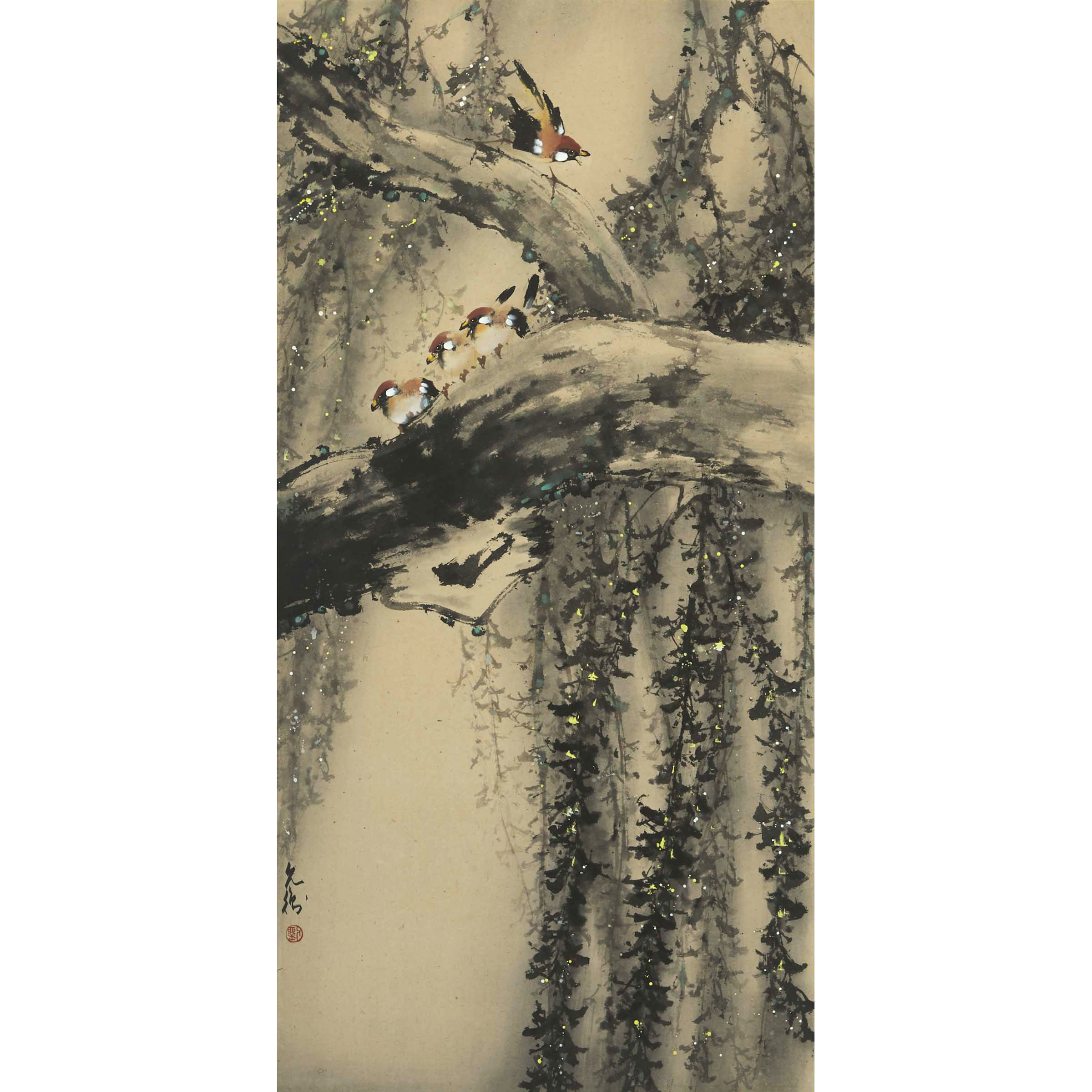 Liu Yunheng (1938-1975), Lingnan School, Singing Birds on Trees
