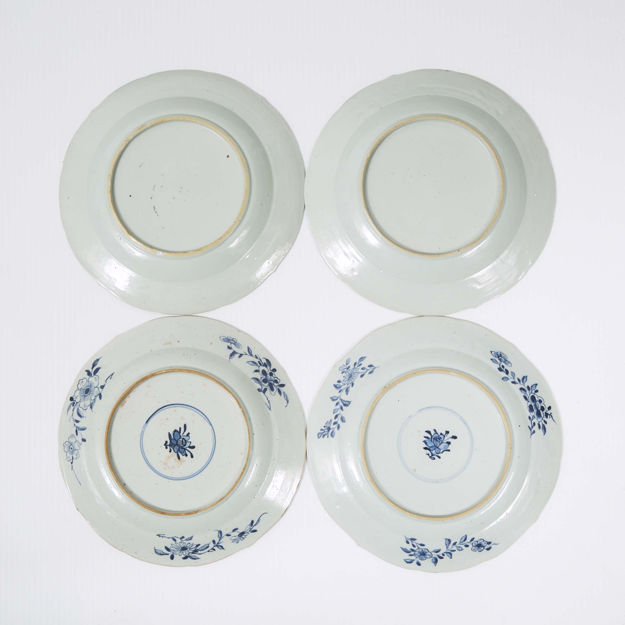 A Set of Four Blue and White 'Flying Geese' Lobed Plates, 18th Century