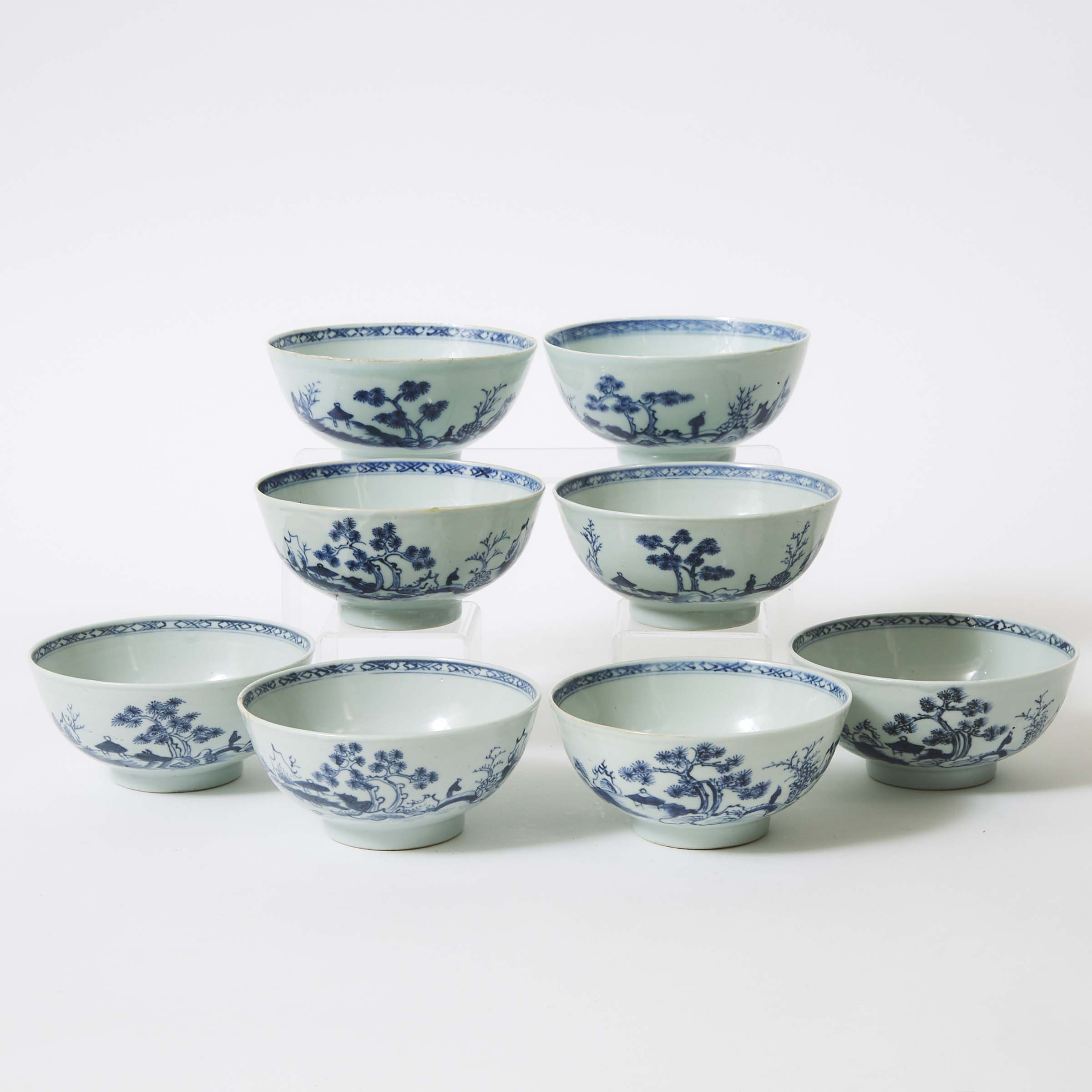 A Set of Eight 'Scholar on Bridge' Pattern Small Bowls from the Nanking Cargo, Qianlong Period, Circa 1750