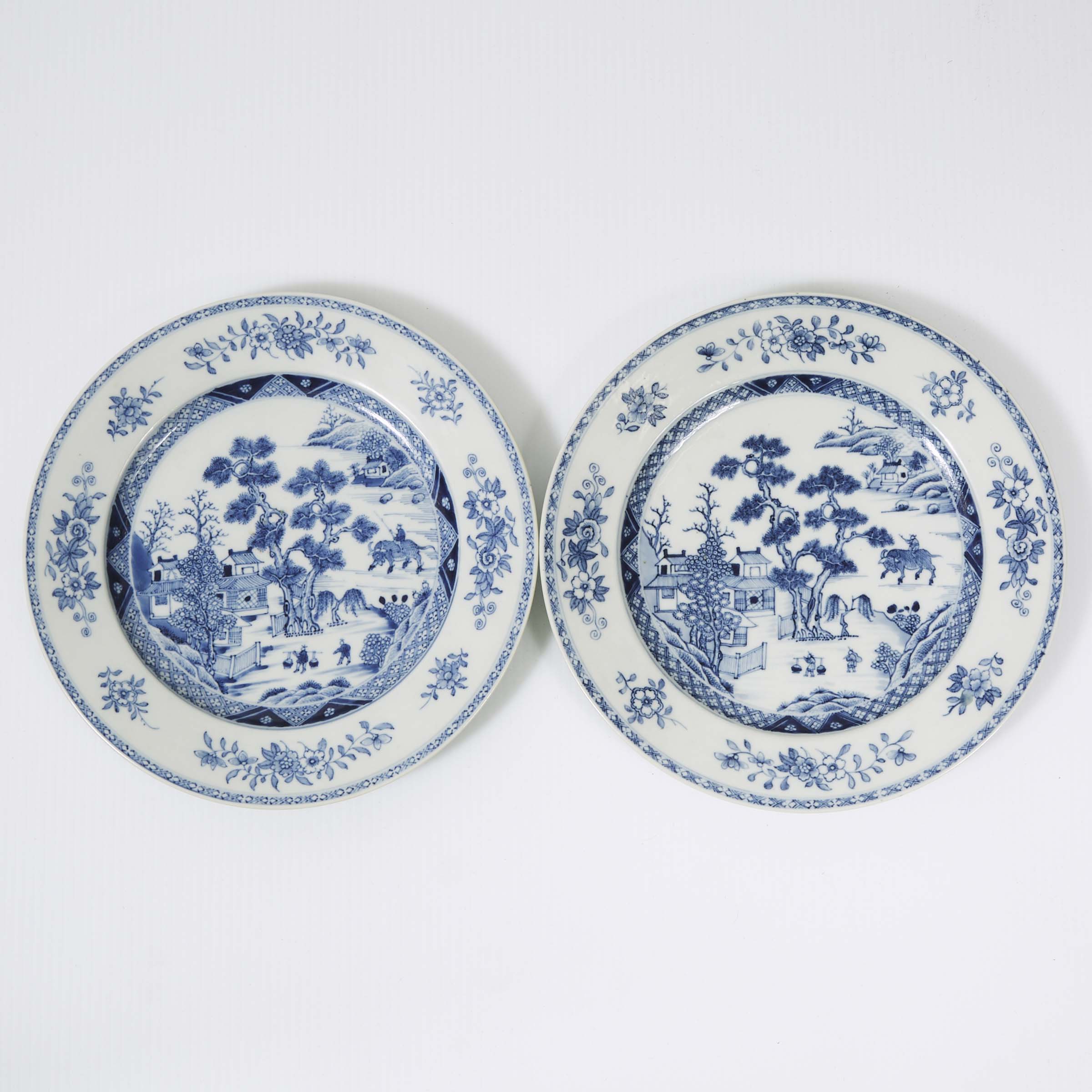 A Pair of Blue and White 'Water Buffalo' Plates, 18th Century