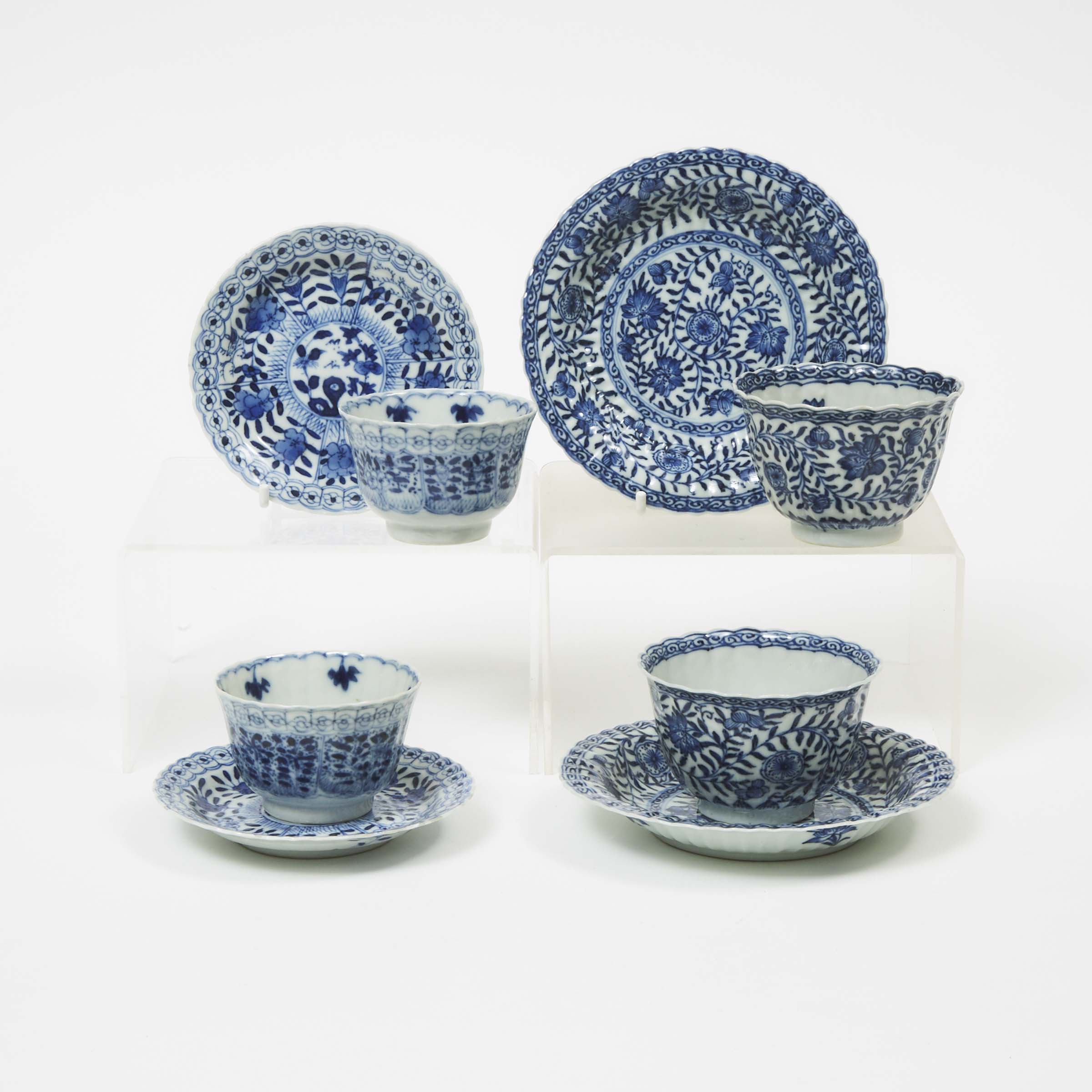 Two Pairs of Blue and White Cups and Saucers, Kangxi Period, 17th/18th Century