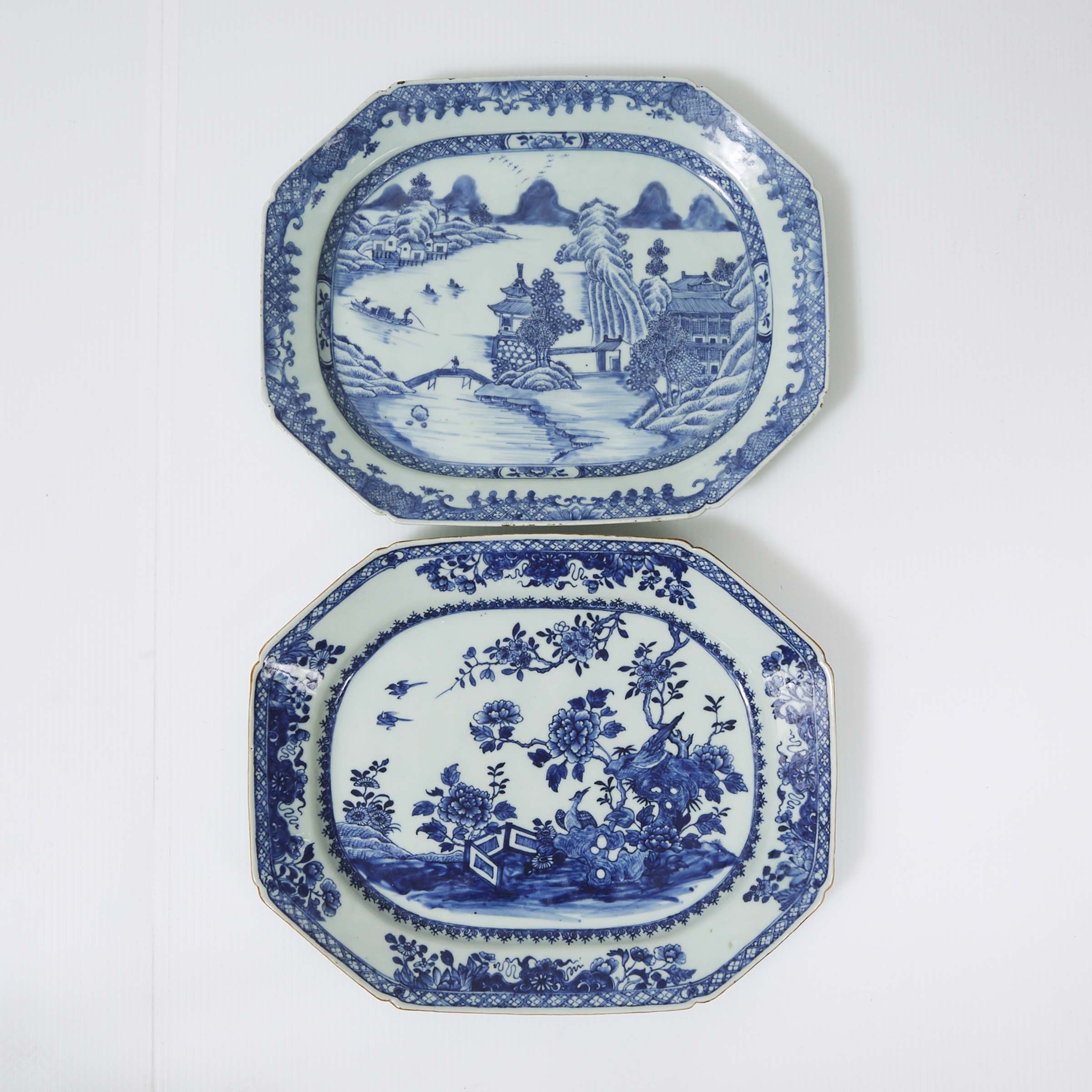 Two Large Blue and White Rectangular Platters, Qianlong Period, 18th Century
