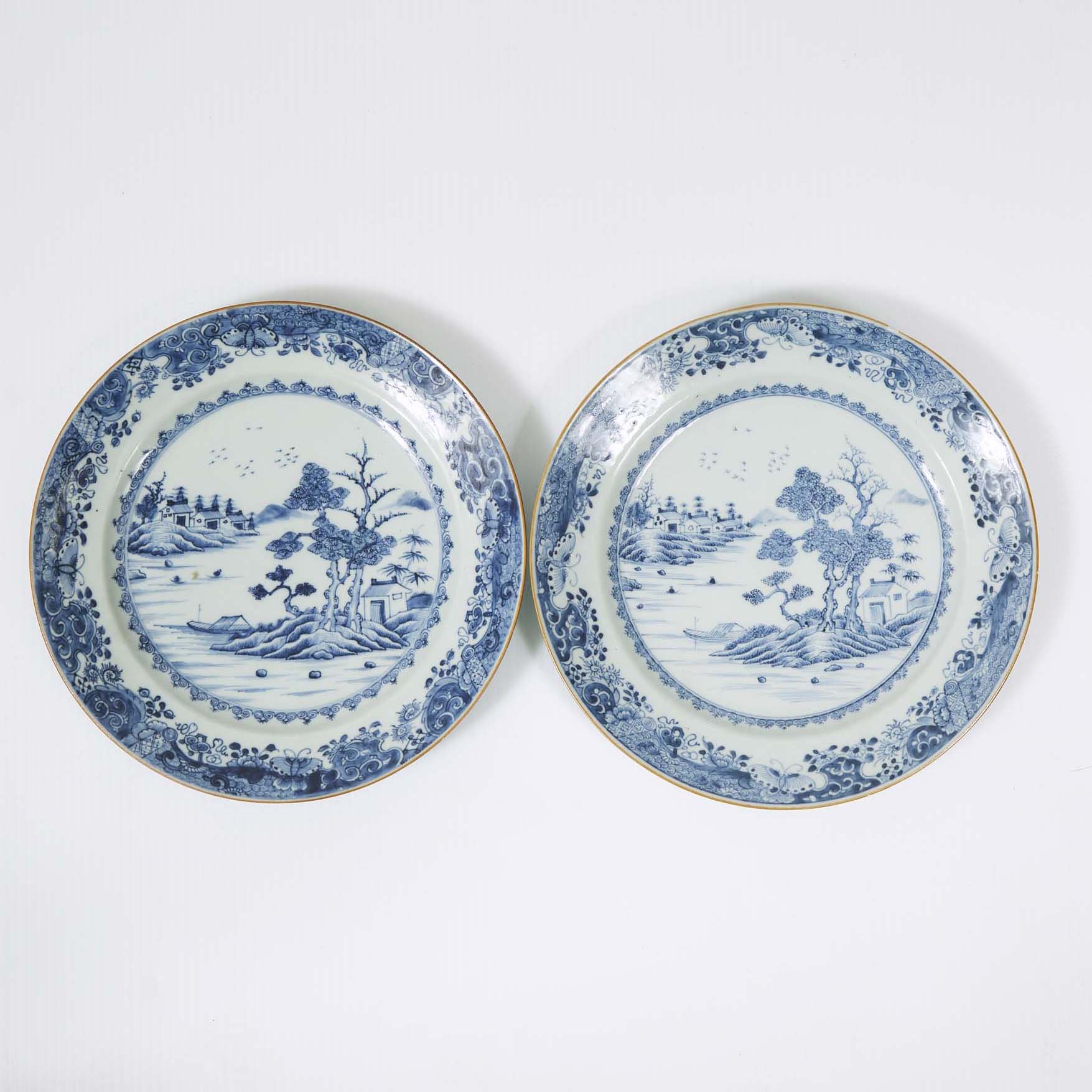 A Pair of Blue and White 'Landscape' Plates, 18th Century