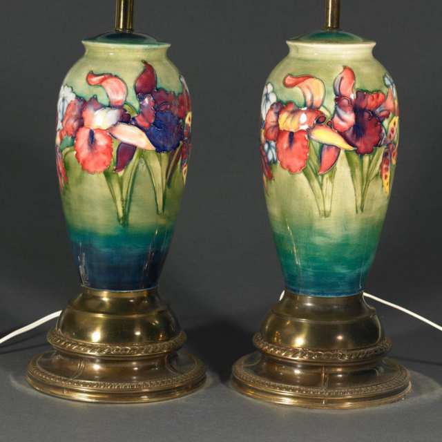 Pair of Moorcroft Orchids Table Lamps, c.1960