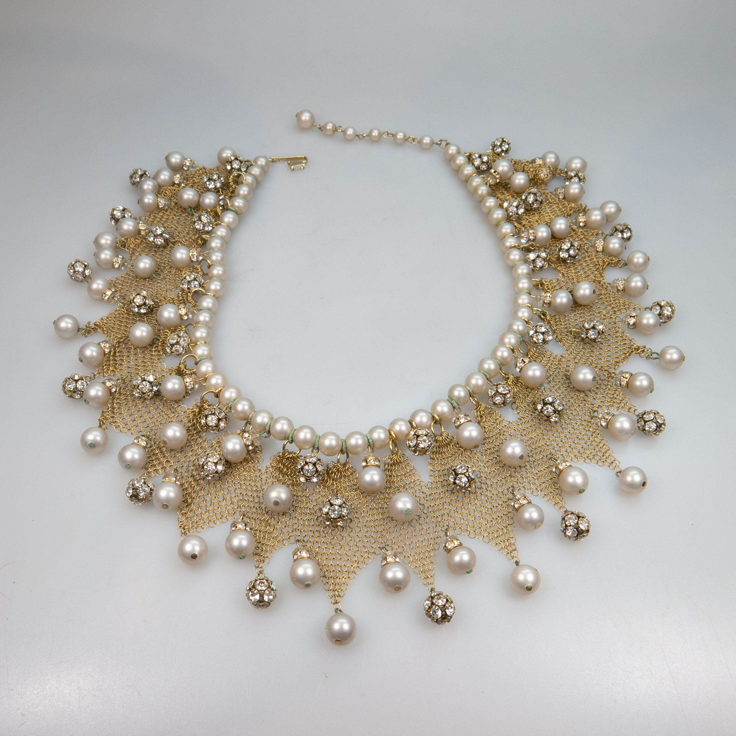 Vendome Gold-Tone Metal Mesh And Faux Pearl Fringe Necklace