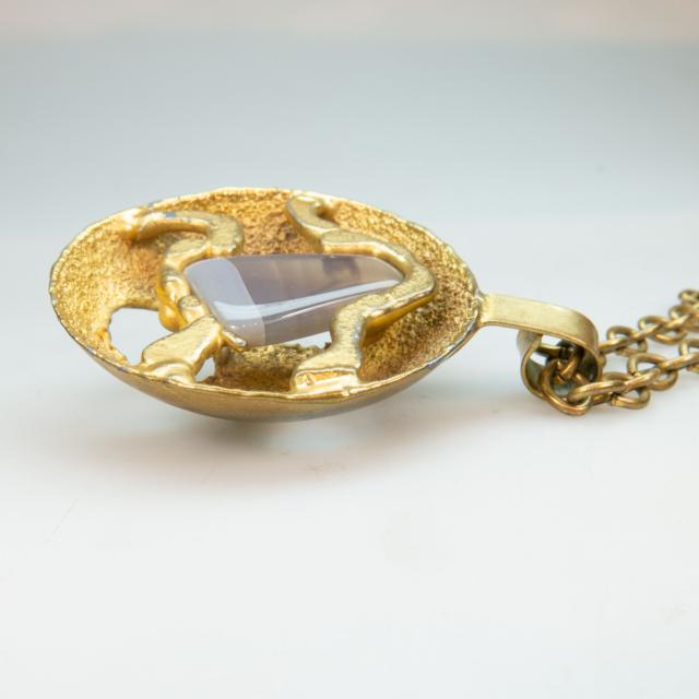 Jacob Hull Danish Gold-Plated Bronze Brutalist Pendant And Chain