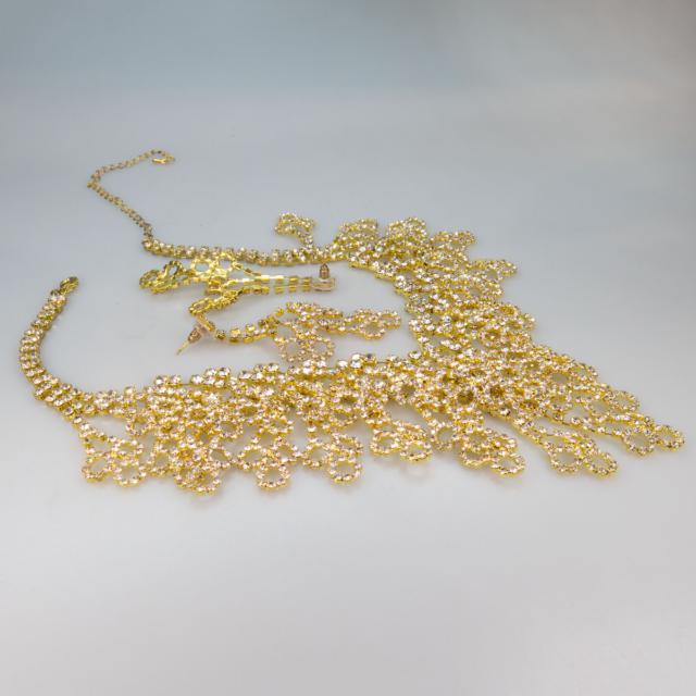 Ornate Gold-Tone Metal Necklace And Drop Earrings