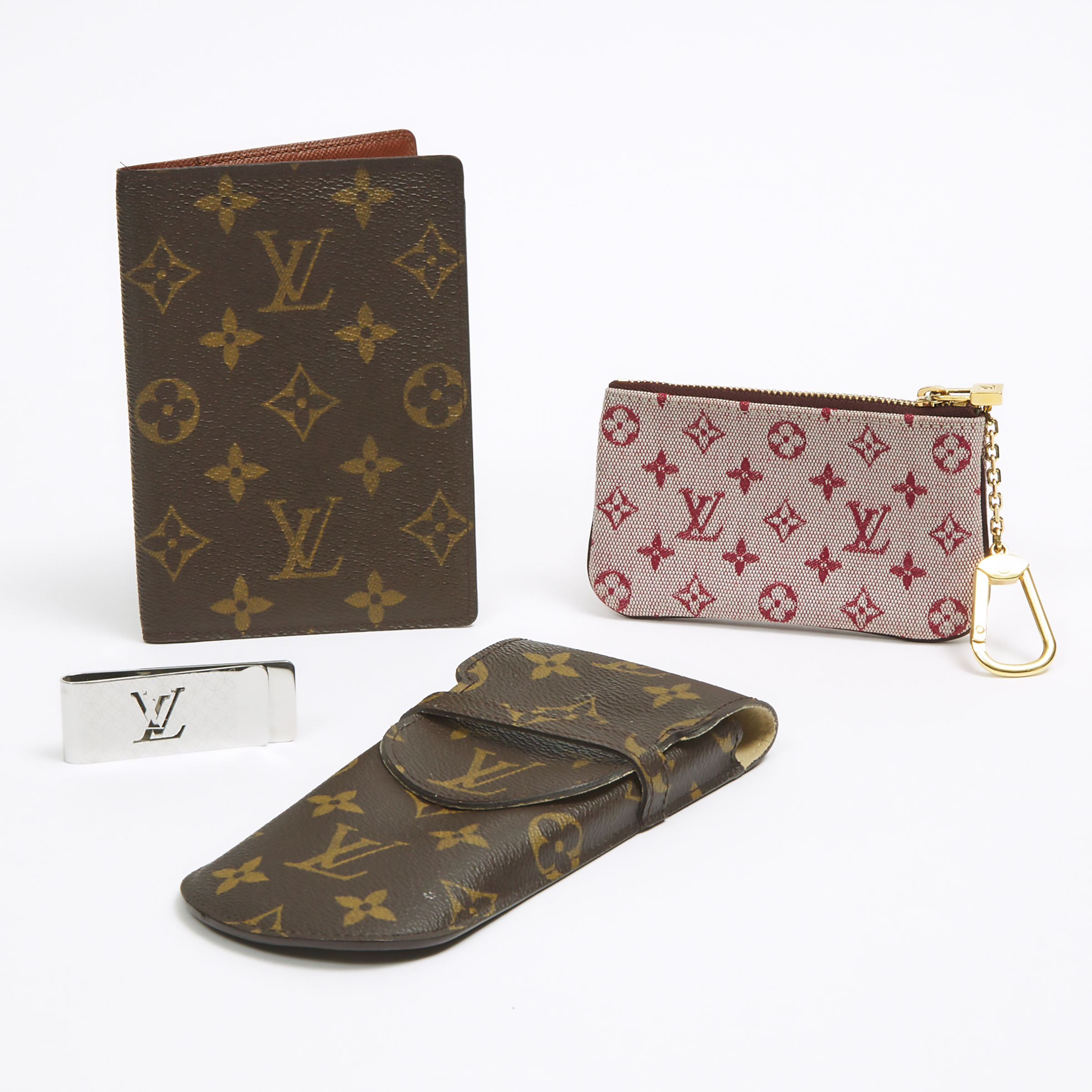 Louis Vuitton Monogram Eyeglass Case, Passport Cover, Key Pouch, And Money Clip