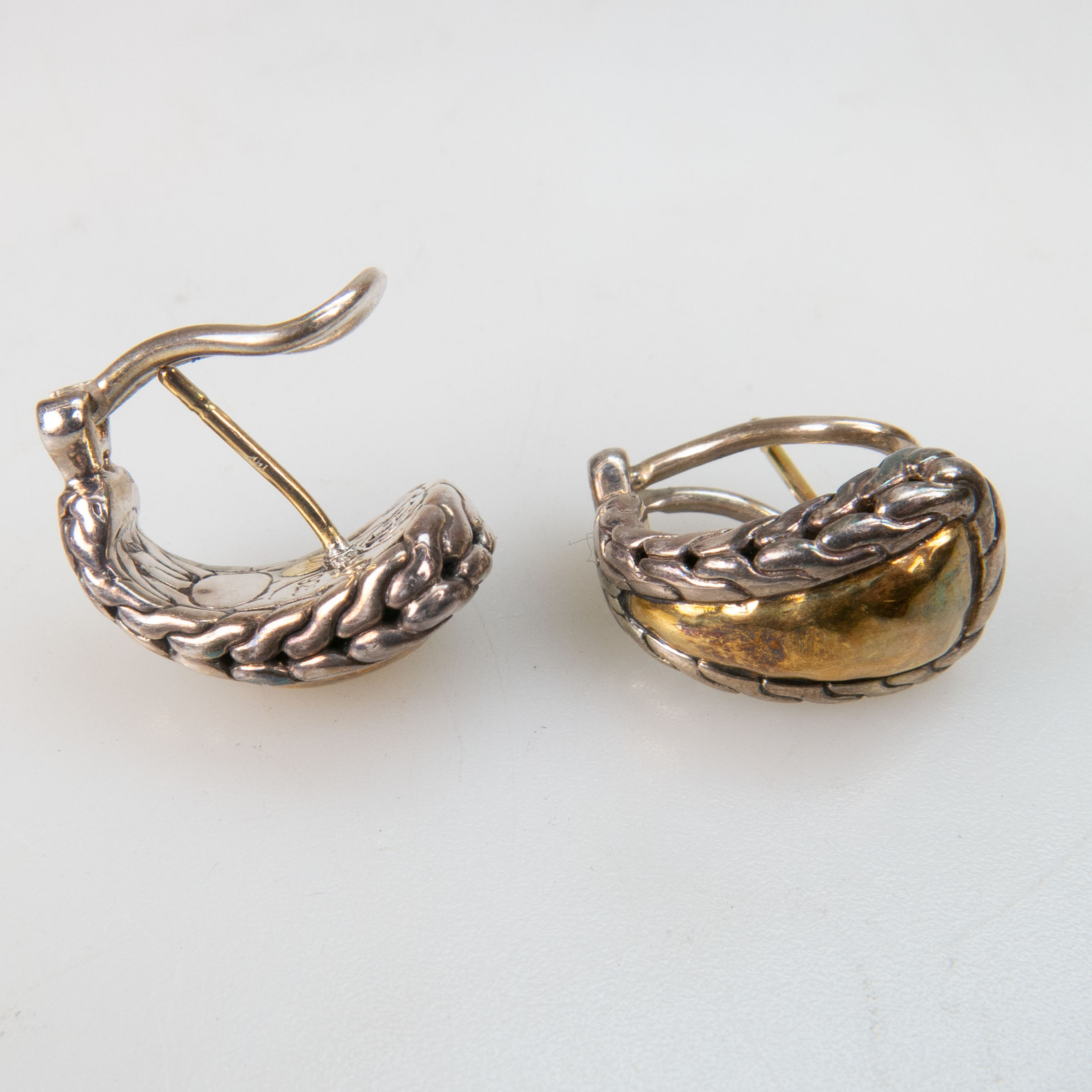 Pair Of John Hardy Sterling Silver And 22k Yellow Gold Earrings