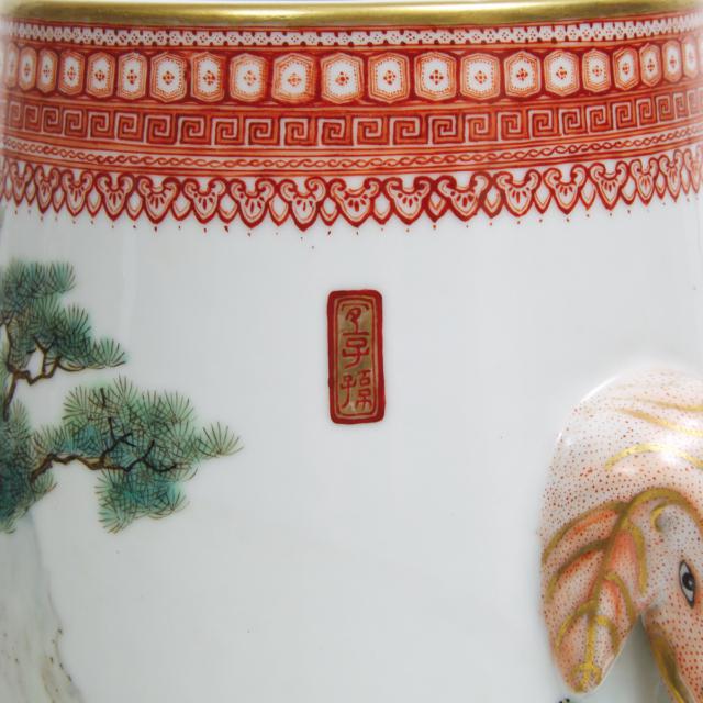 An Enameled 'Figural' Vase with Elephant Ear Handles, Jurentang Mark