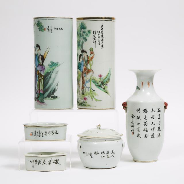 A Group of Six Enameled Porcelain Wares, Republican Period