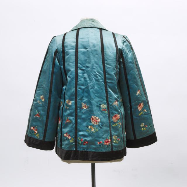 A Chinese Fur-Lined Silk Embroidered Jacket, Late Qing Dynasty
