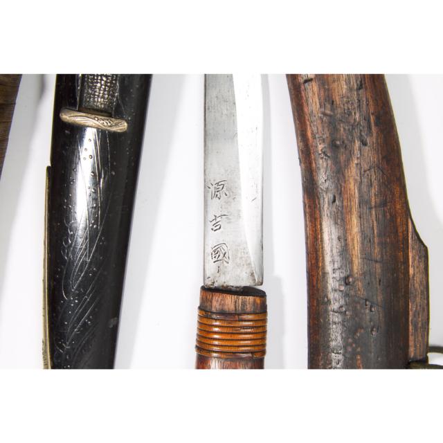 A Group of Seven Japanese Tsuka and Saya, Together with a Knife