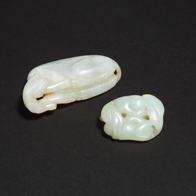 A White Jade 'Buffalo and Boy' Group, together with a White Jade 'Double-Cat' Pendant