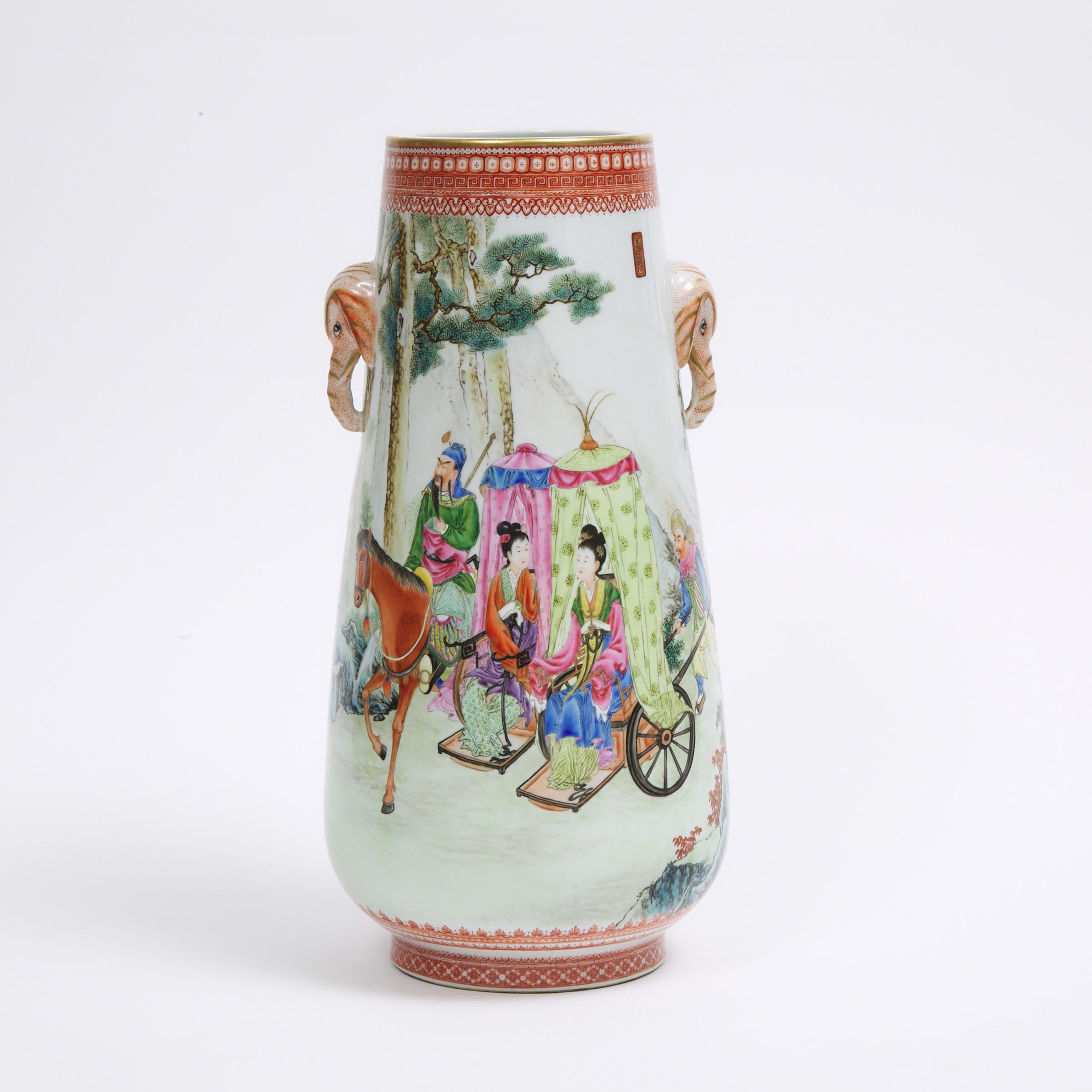 An Enameled 'Figural' Vase with Elephant Ear Handles, Jurentang Mark